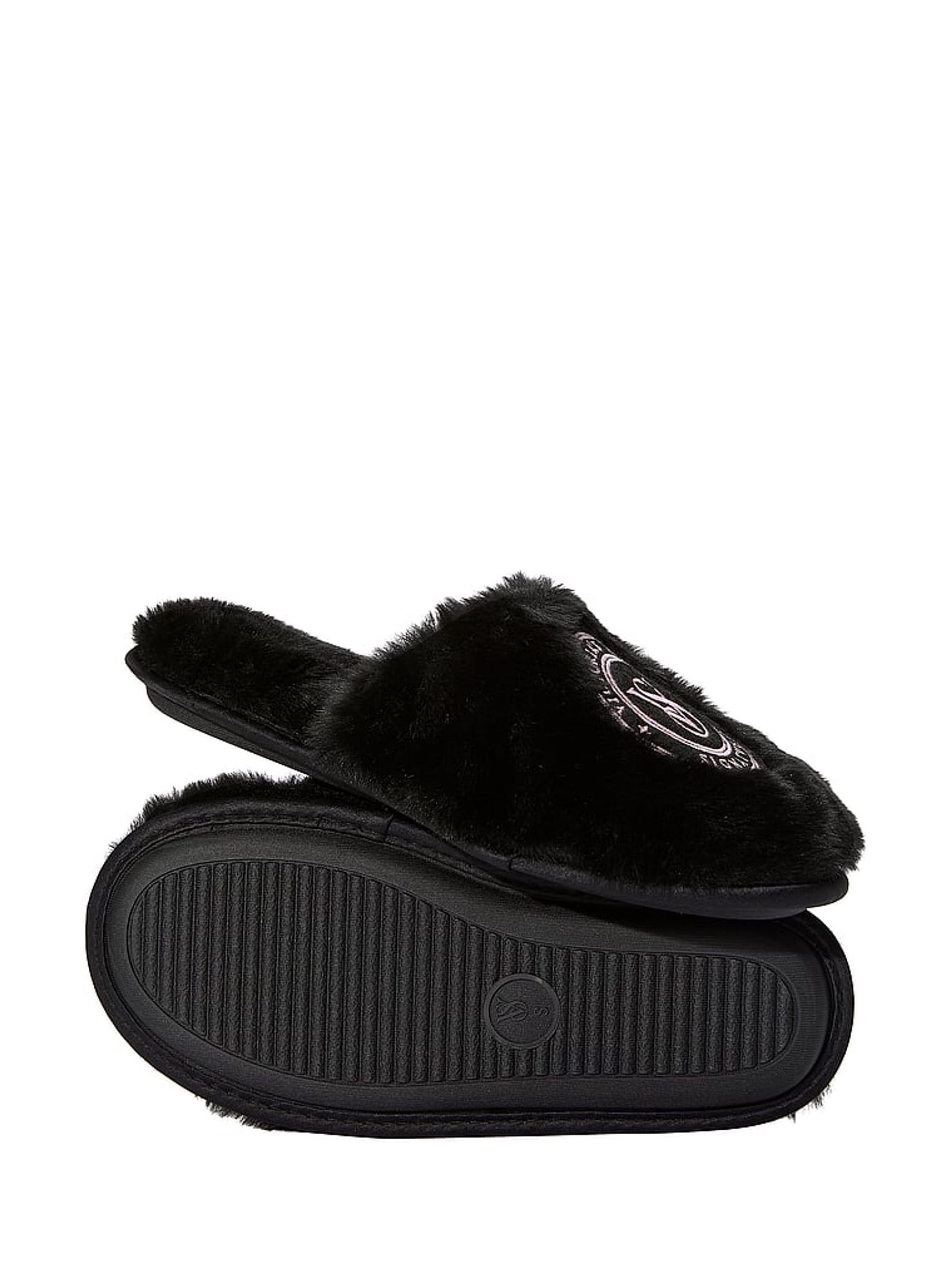 Black Faux Fur Slippers - Image 2 of 2