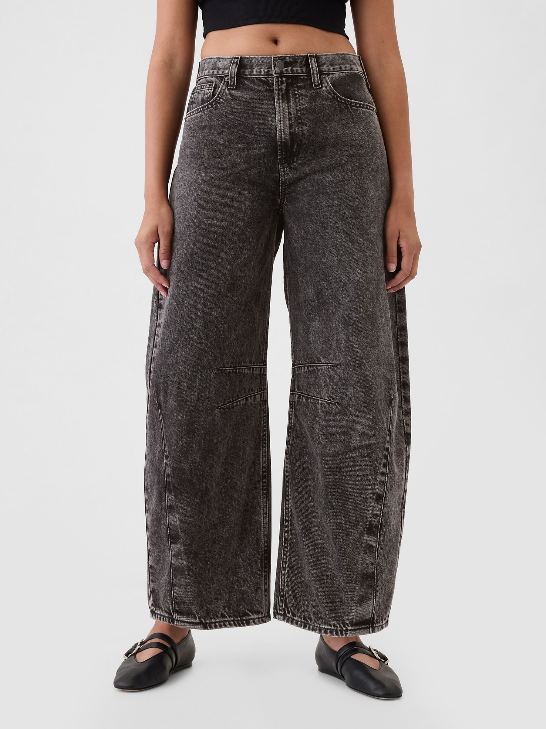 Black High Waisted Ankle Length Horseshoe Jeans - Image 2 of 6