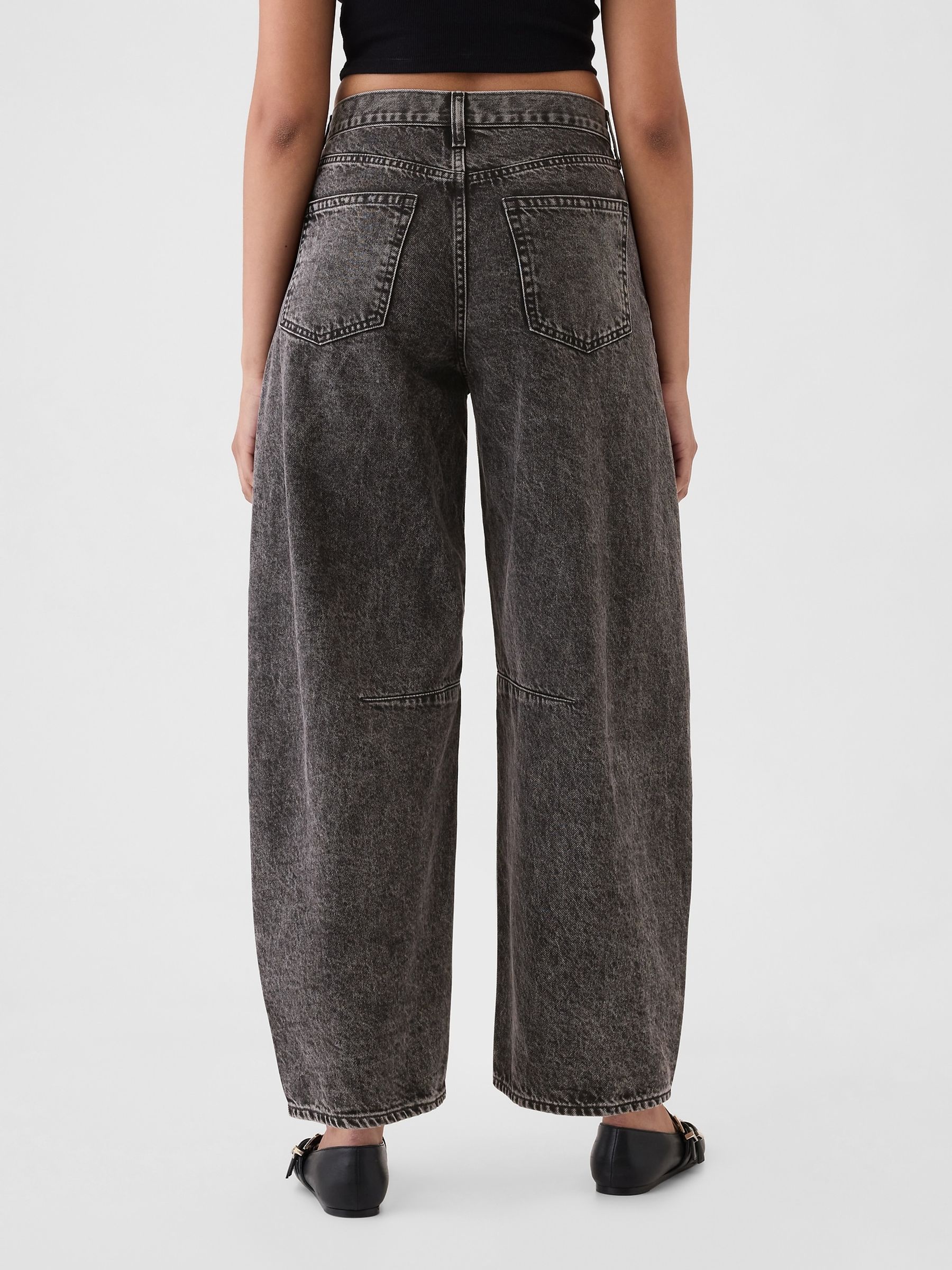 Black High Waisted Ankle Length Horseshoe Jeans - Image 3 of 6