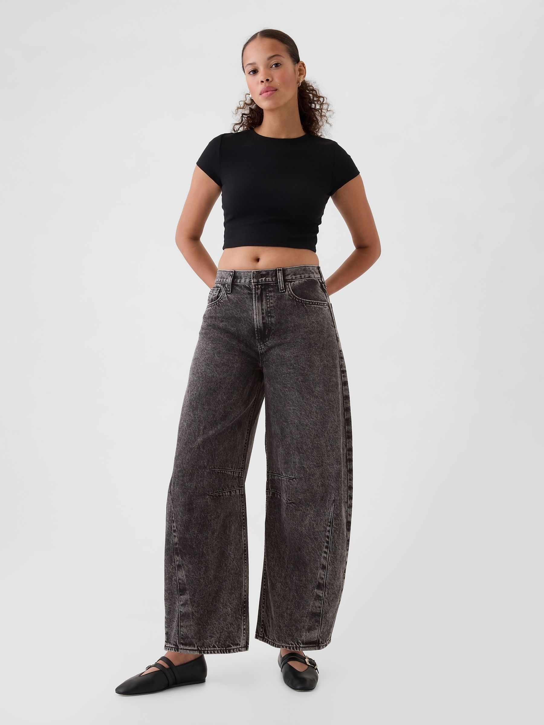Black High Waisted Ankle Length Horseshoe Jeans - Image 5 of 6