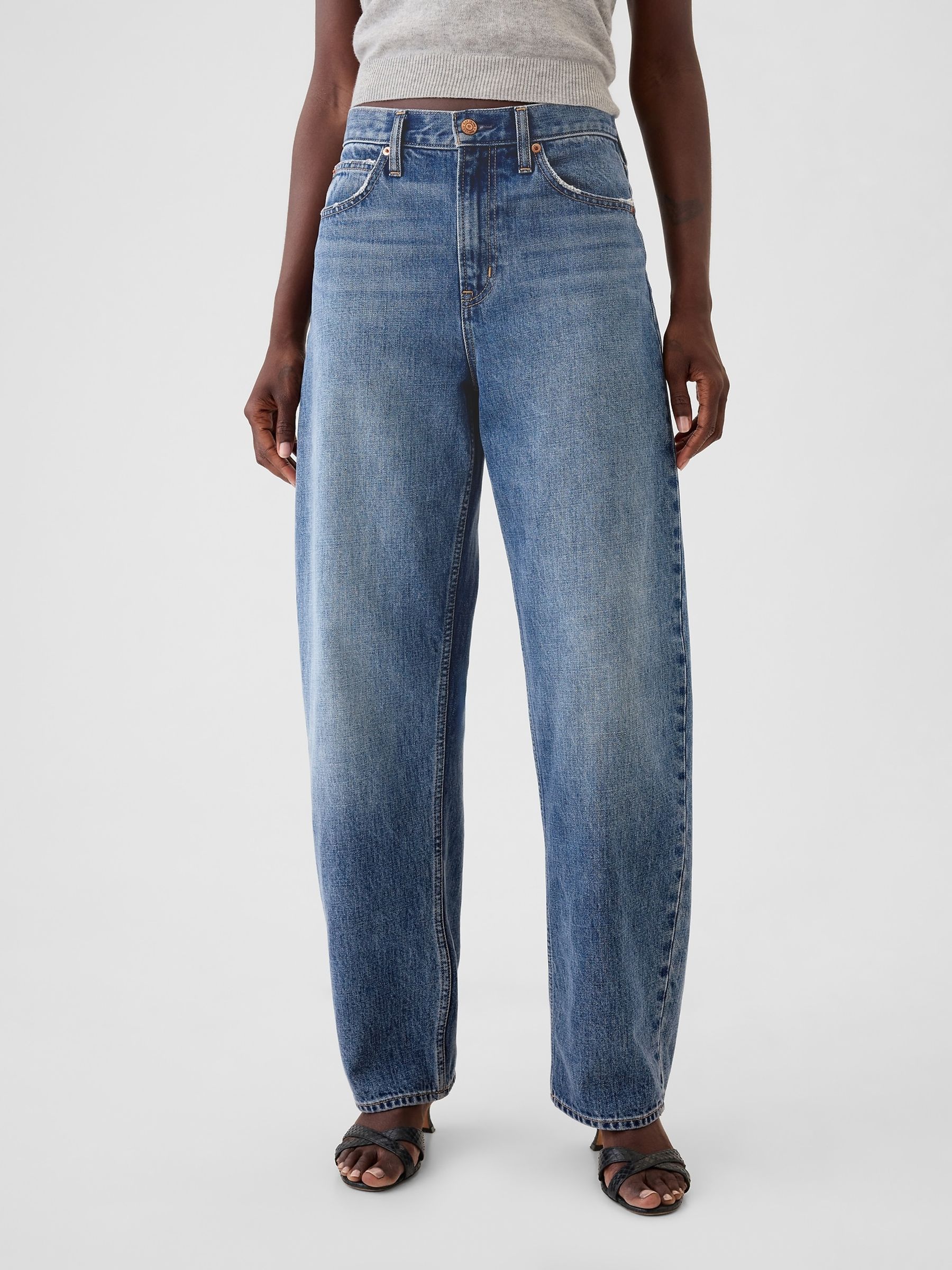 Blue High Waisted Barrel Jeans - Image 2 of 8