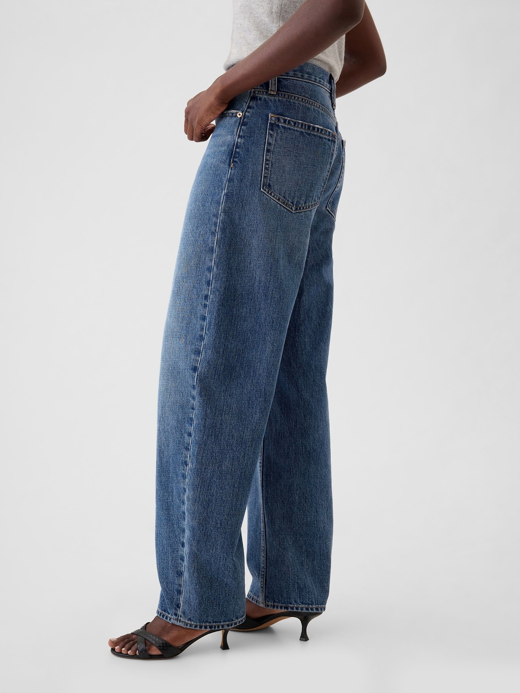 Blue High Waisted Barrel Jeans - Image 4 of 8