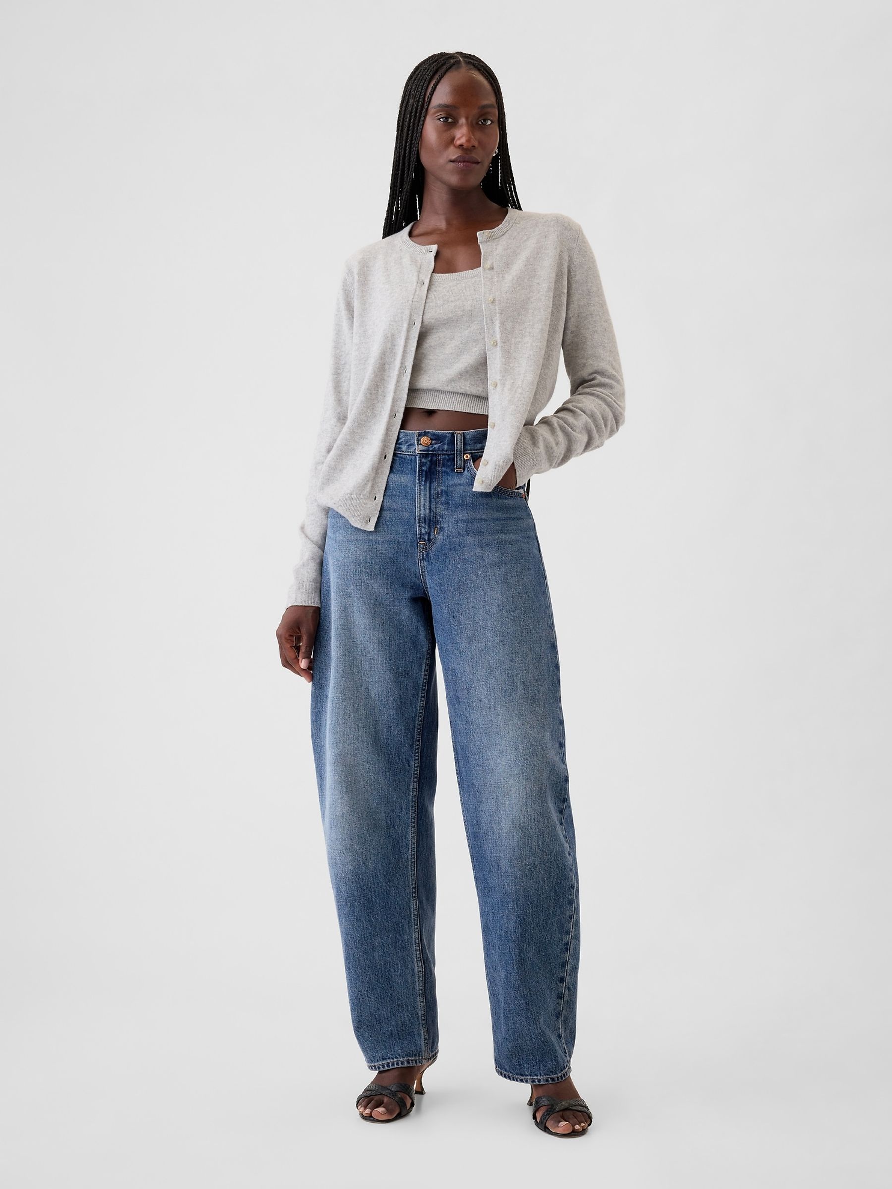 Blue High Waisted Barrel Jeans - Image 6 of 8