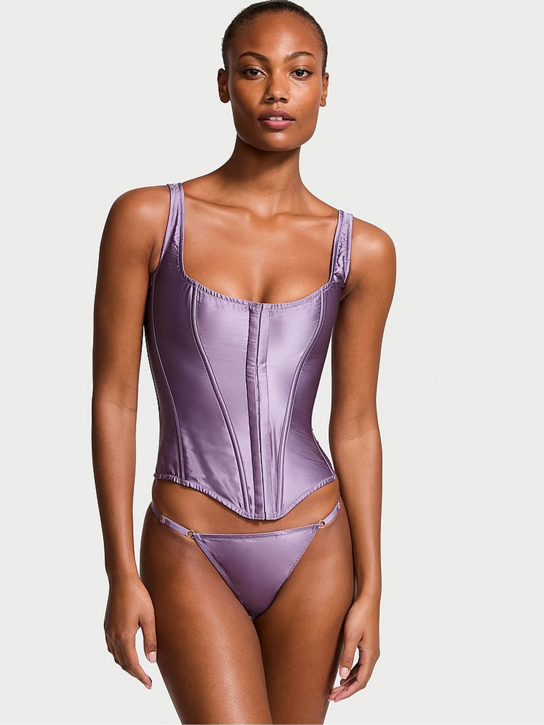 Frozen Plum Purple Archive Satin Corset and Knicker Set - Image 1 of 3