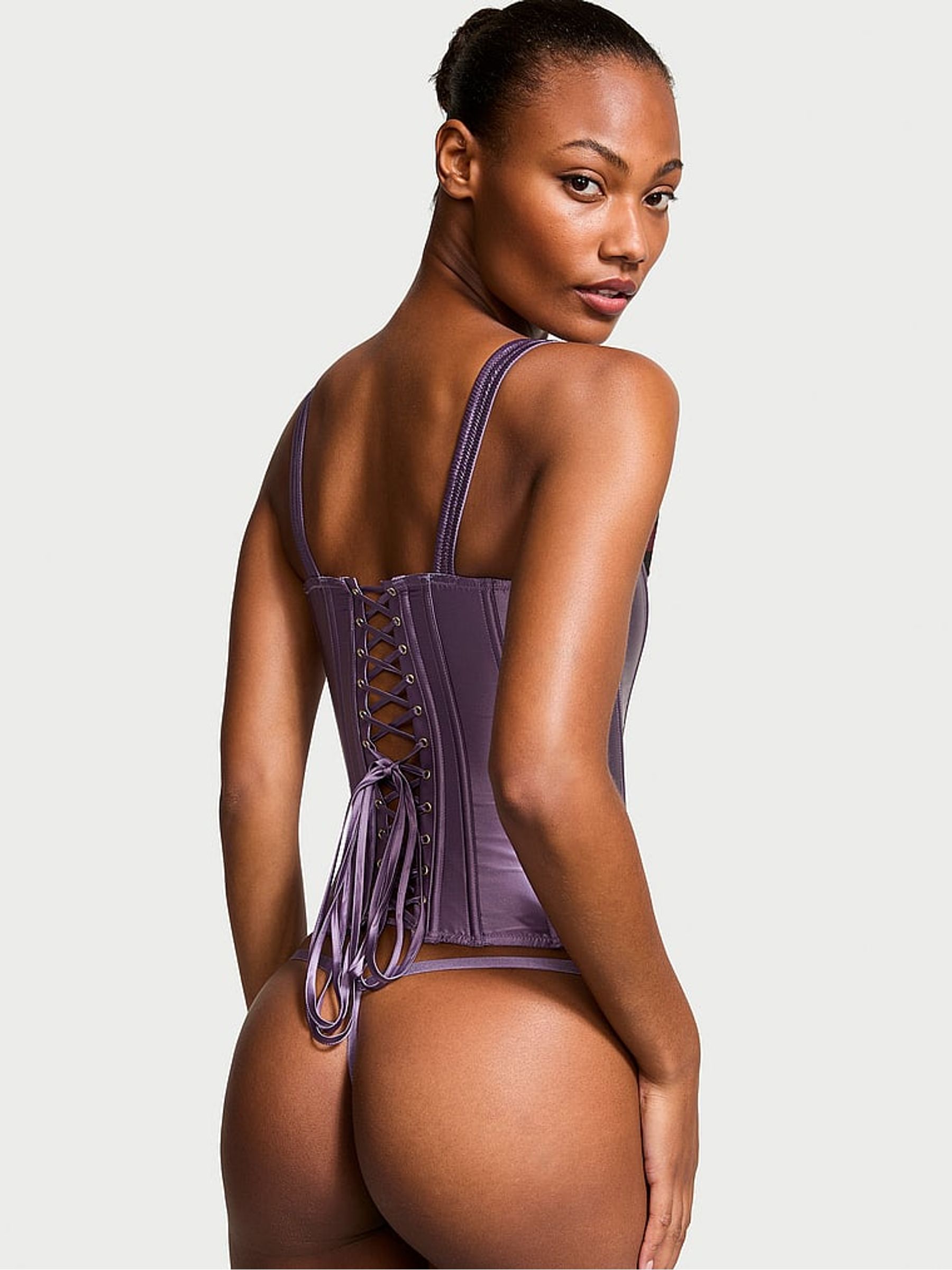 Frozen Plum Purple Archive Satin Corset and Knicker Set - Image 2 of 3