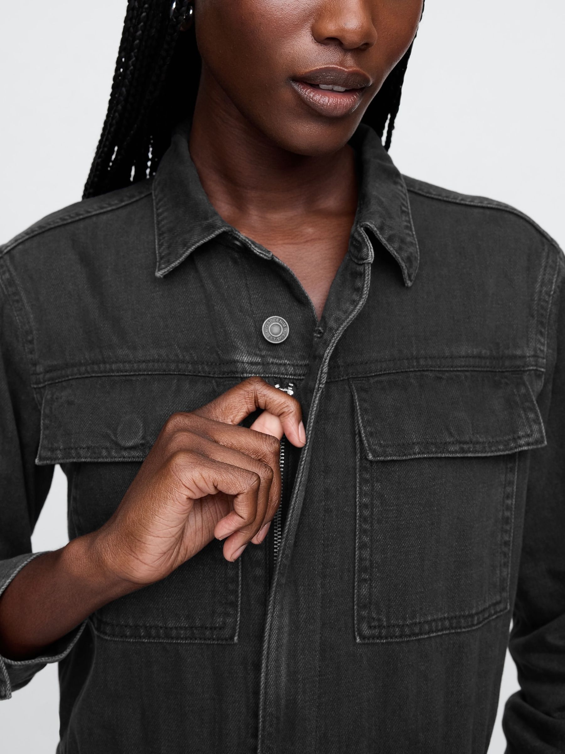 Black Denim Cargo Jumpsuit - Image 4 of 5