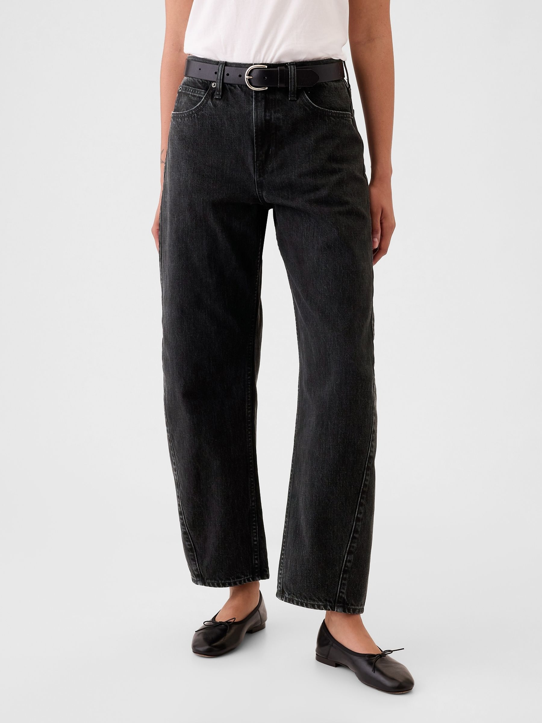 Black High Waisted Barrel Jeans - Image 2 of 6