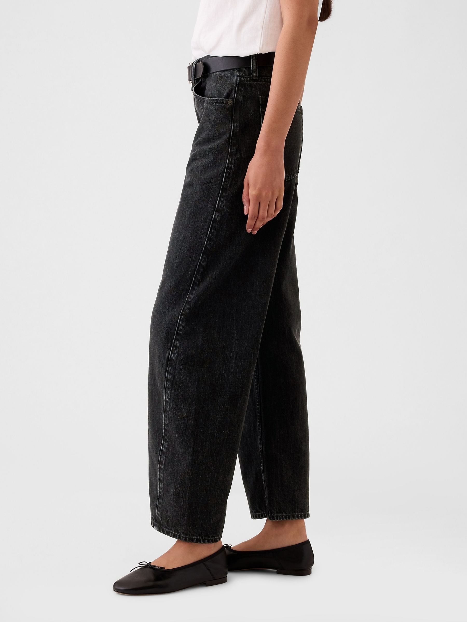 Black High Waisted Barrel Jeans - Image 5 of 6