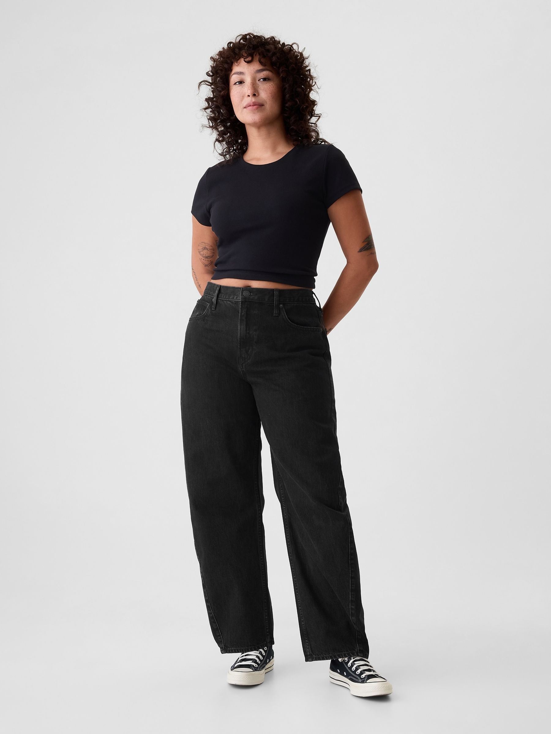 Black High Waisted Barrel Jeans - Image 6 of 6