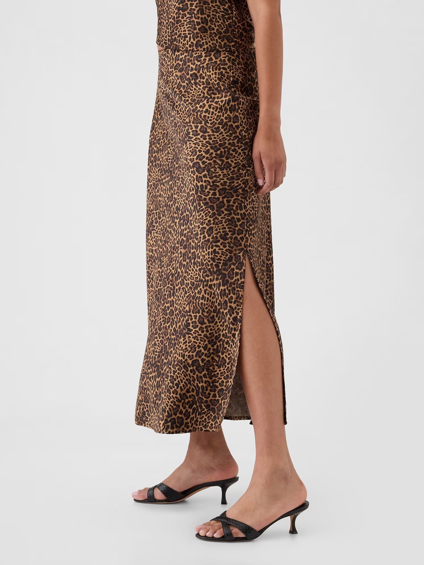 Brown Leopard Print Satin Maxi Skirt - Image 3 of 5