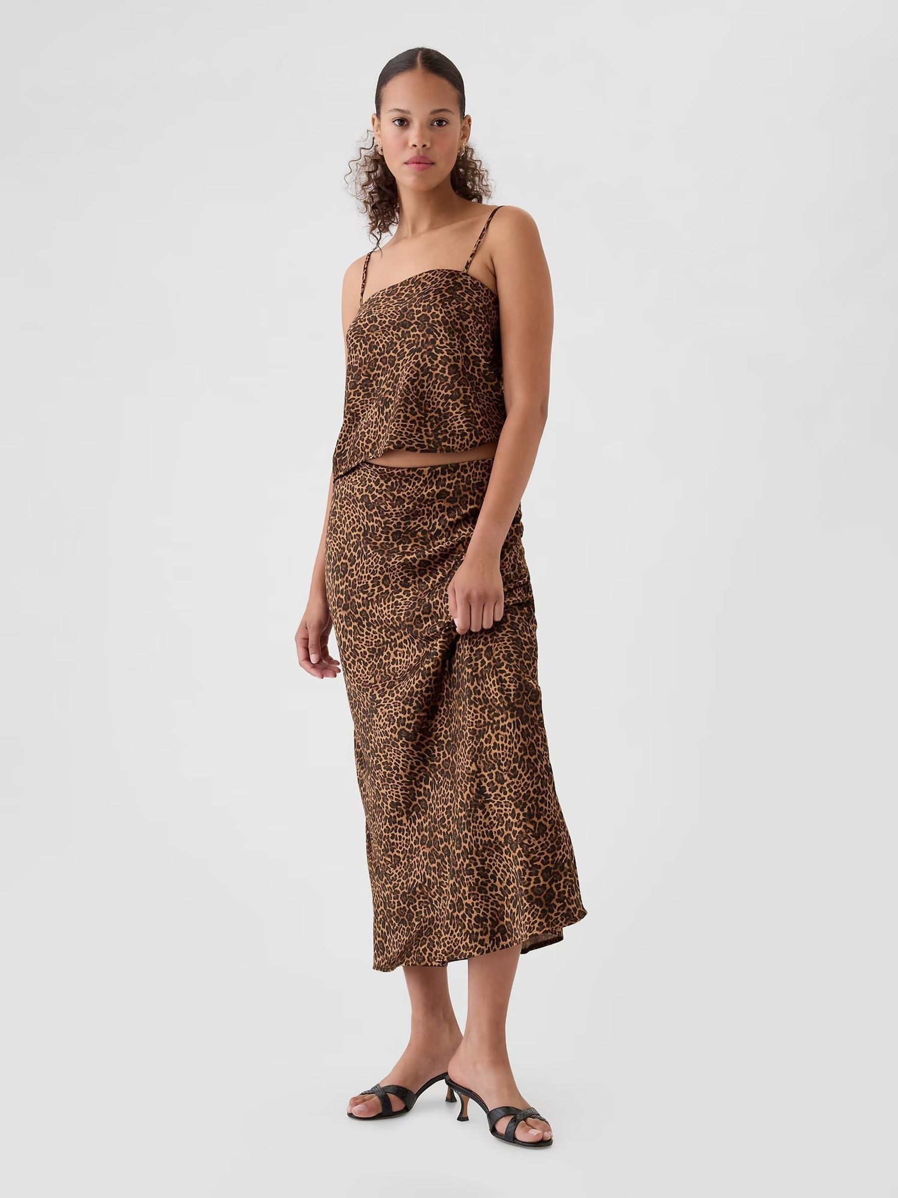 Brown Leopard Print Satin Square Neck Cami Top - Image 3 of 5