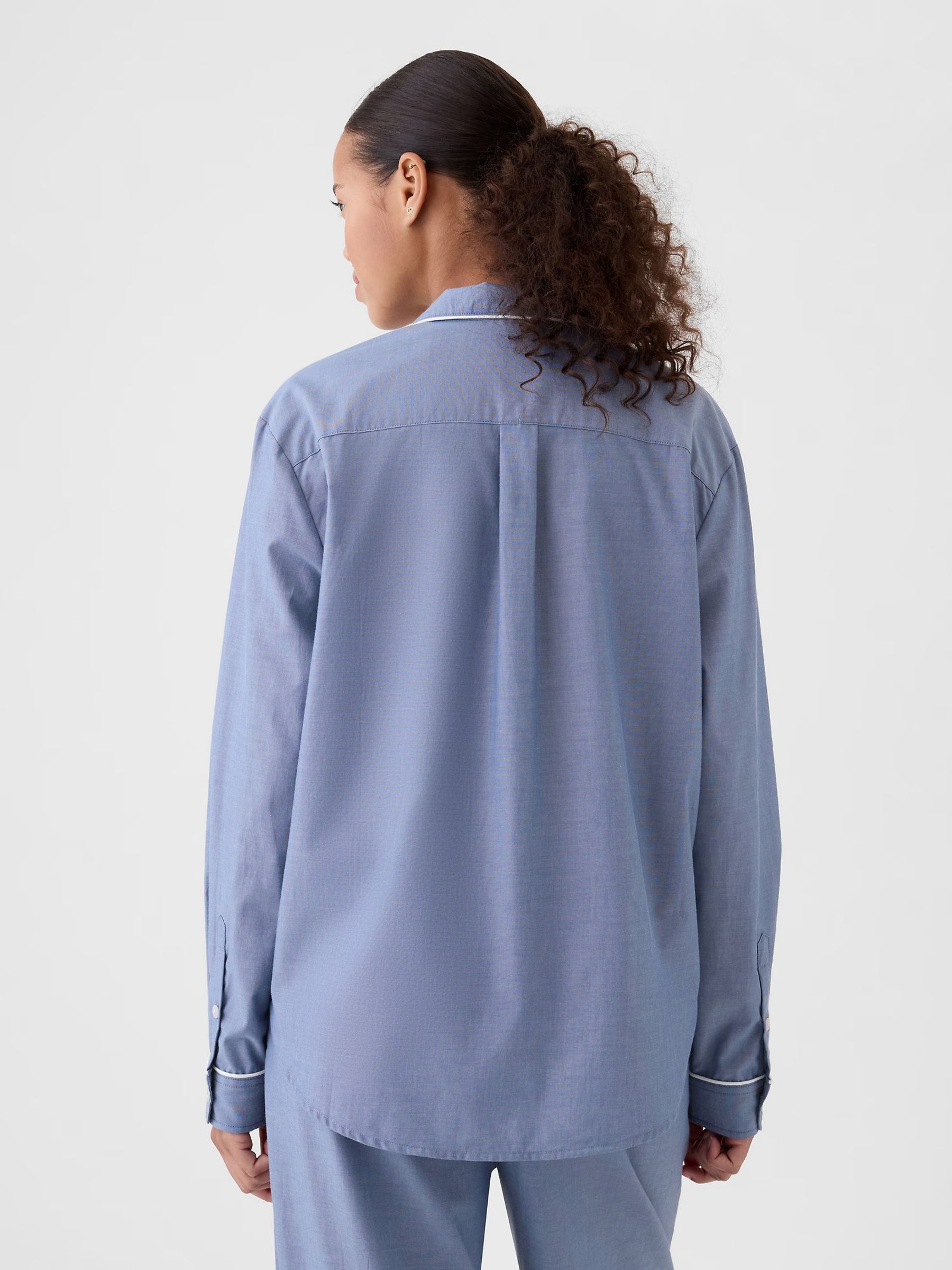 Blue 100% Cotton Poplin Pyjama Top - Image 2 of 4