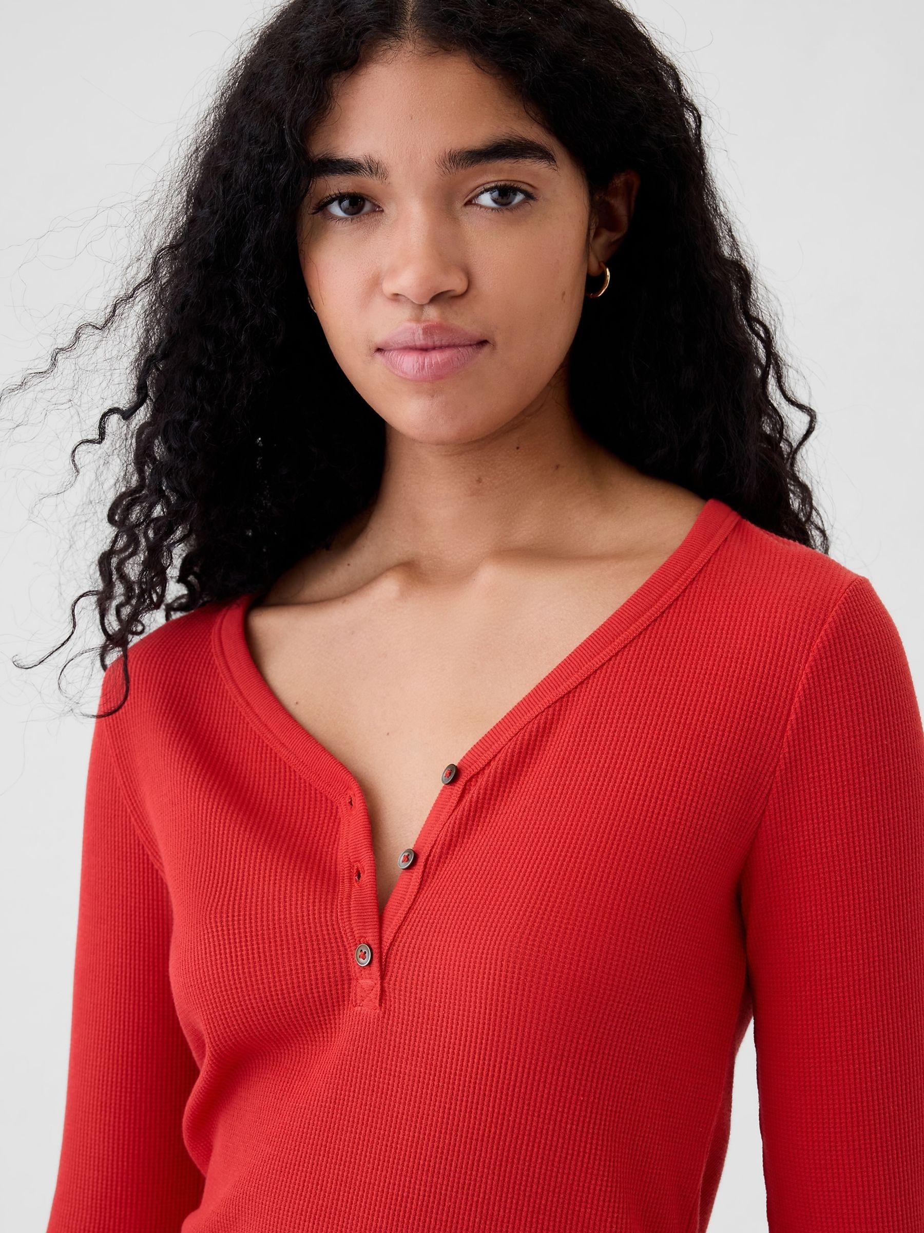 Red Waffle Knit Henley Pyjama Top - Image 1 of 2
