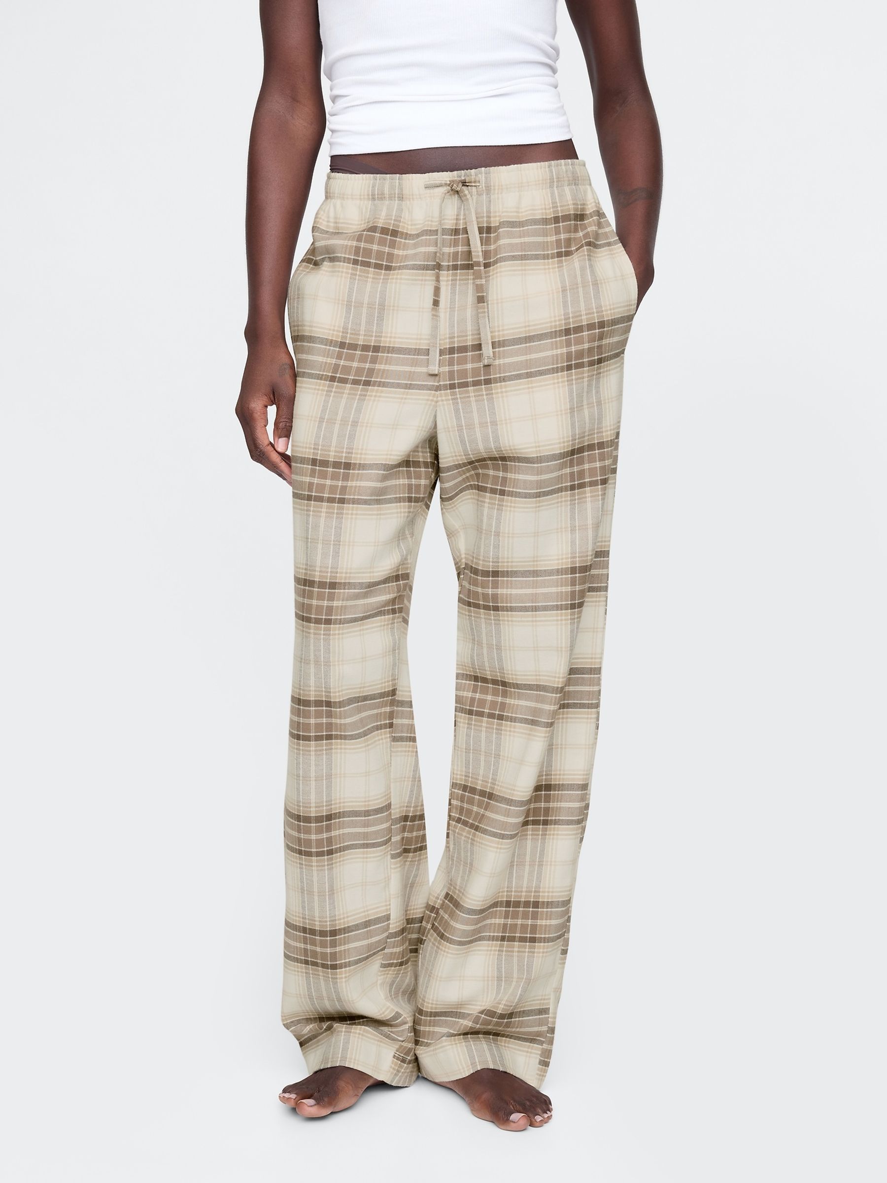Cream Matching Family Christmas 100% Cotton Relaxed Traditional Check Pyjama Bottoms - Image 2 of 5