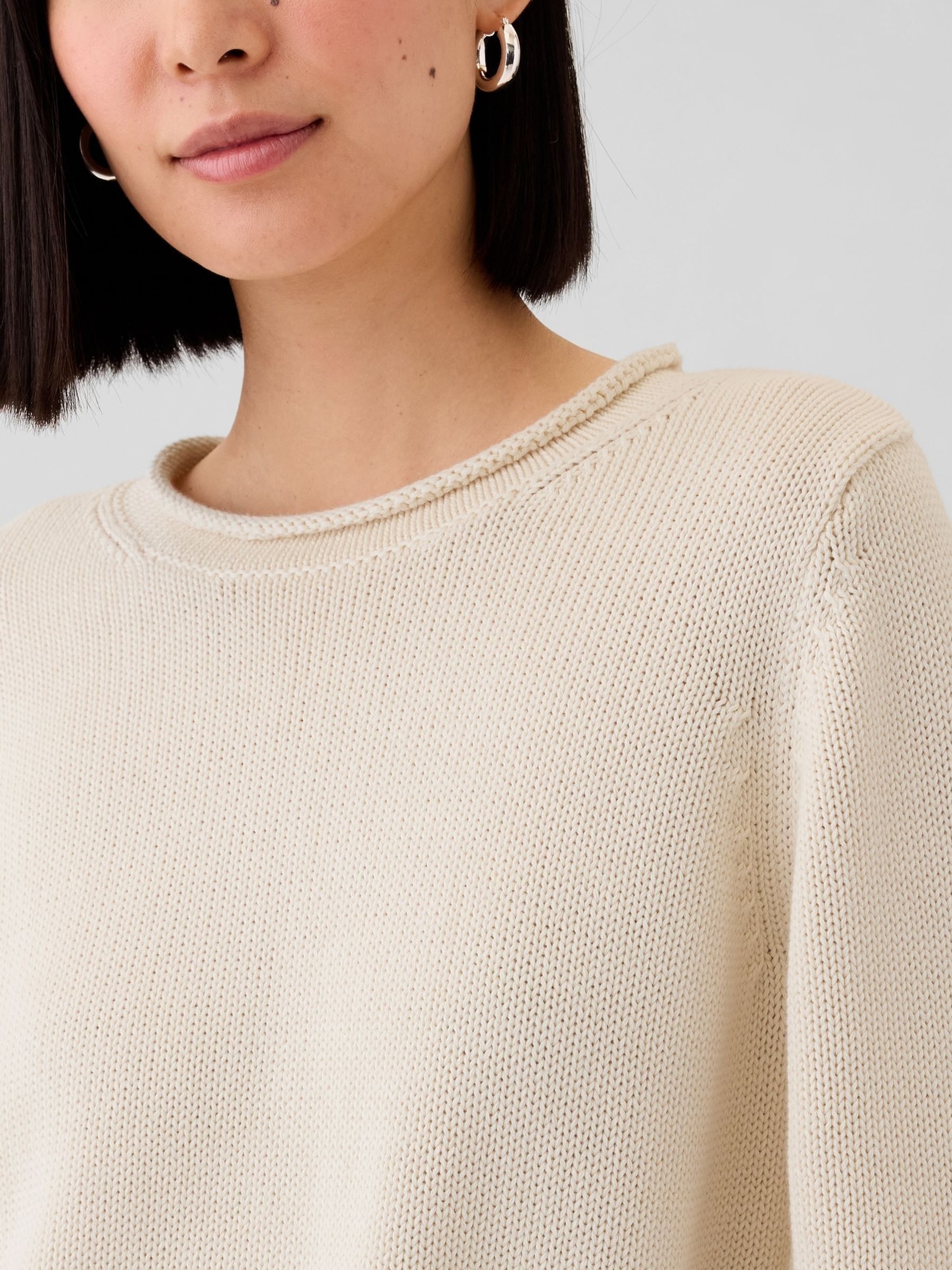 Cream Soft Cotton Shrunken Roll Neck Jumper - Image 4 of 5