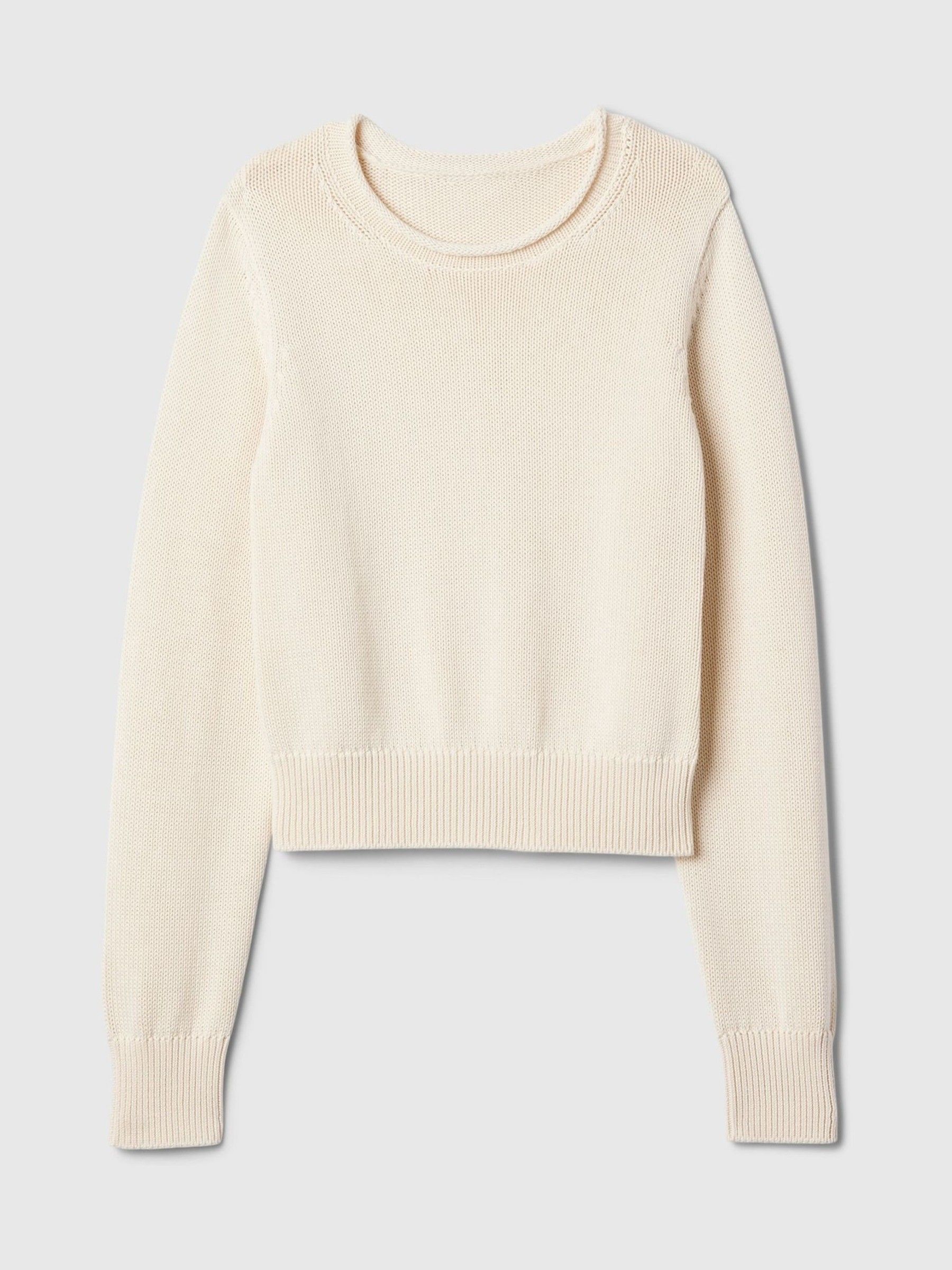 Cream Soft Cotton Shrunken Roll Neck Jumper - Image 5 of 5