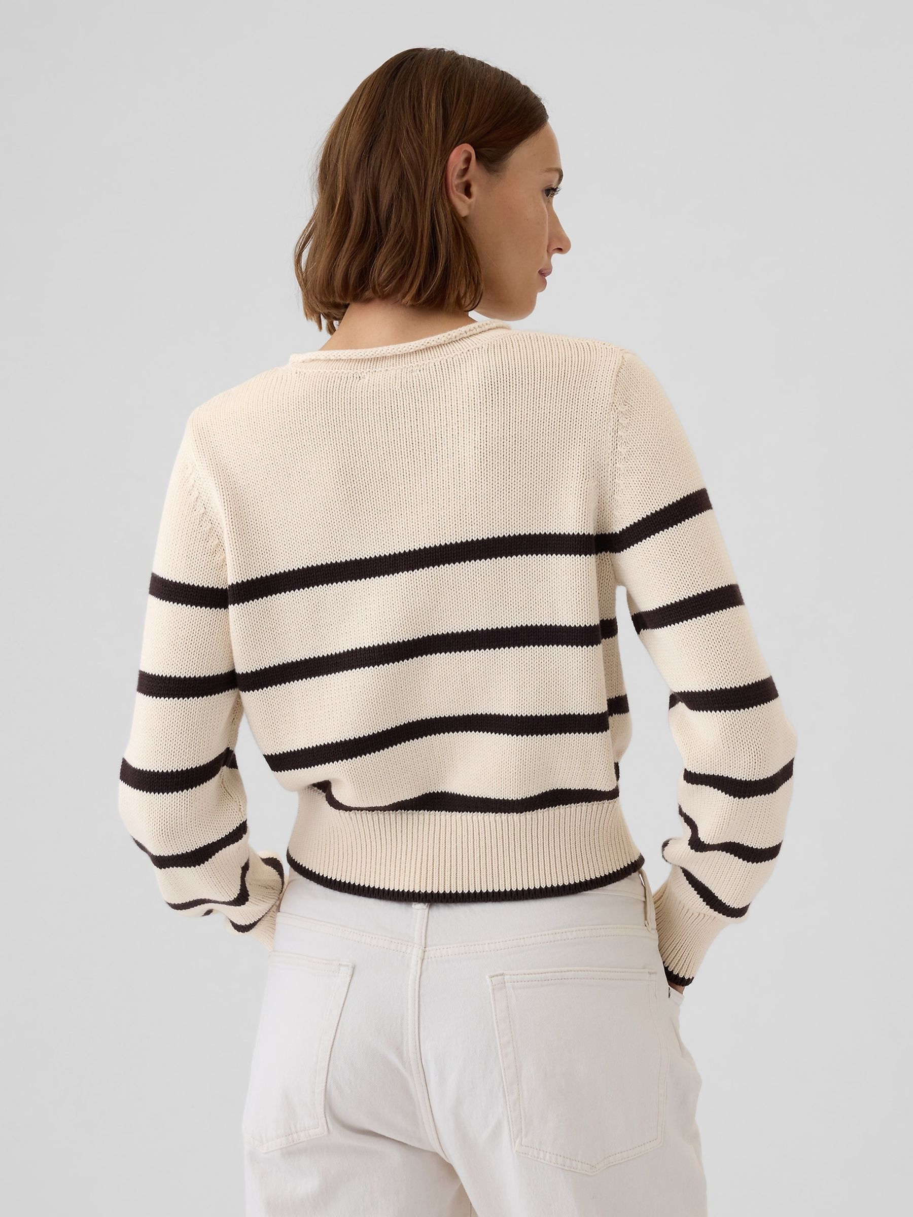 Cream Soft Cotton Shrunken Roll Neck Jumper - Image 2 of 5