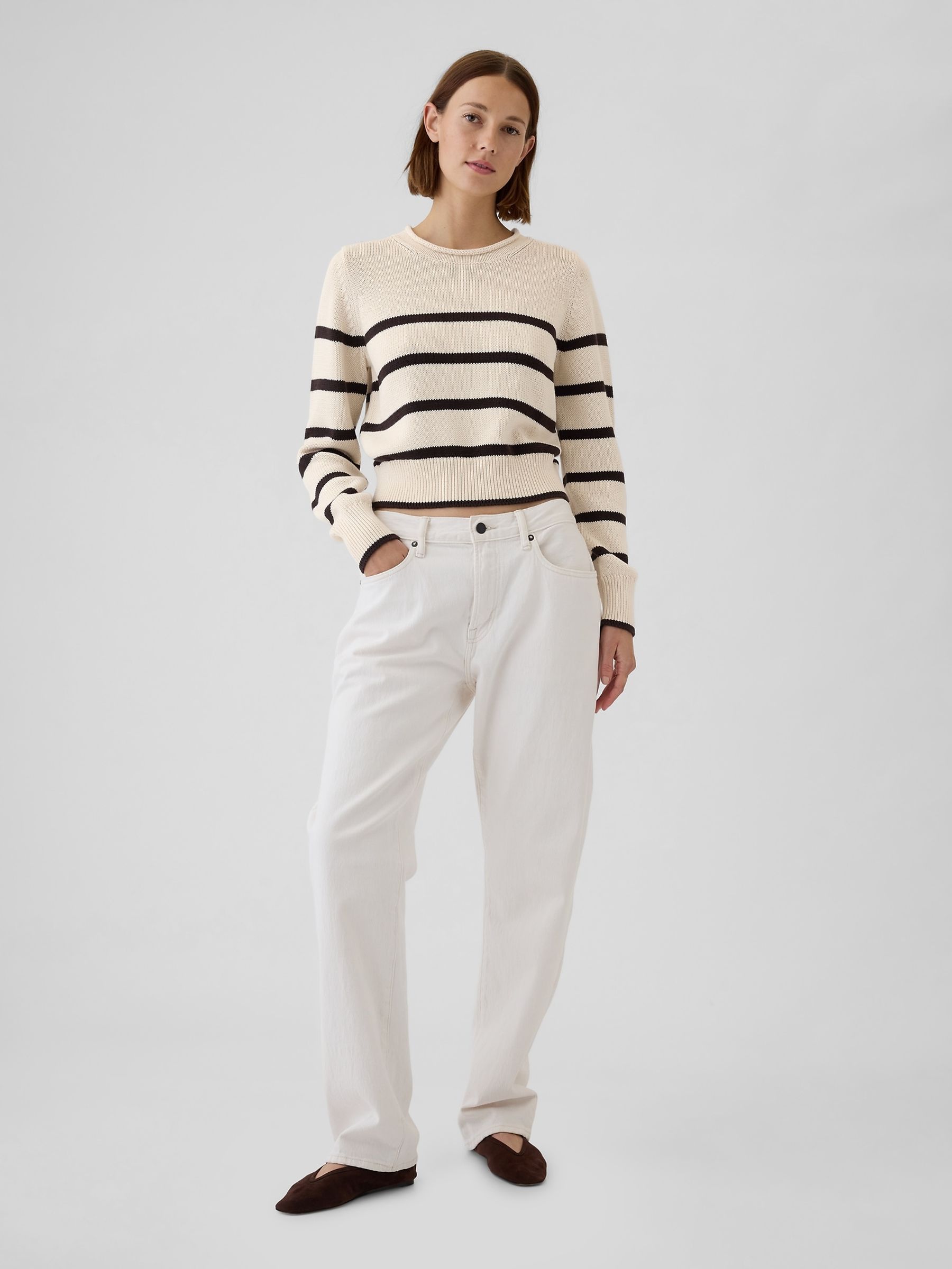 Cream Soft Cotton Shrunken Roll Neck Jumper - Image 3 of 5