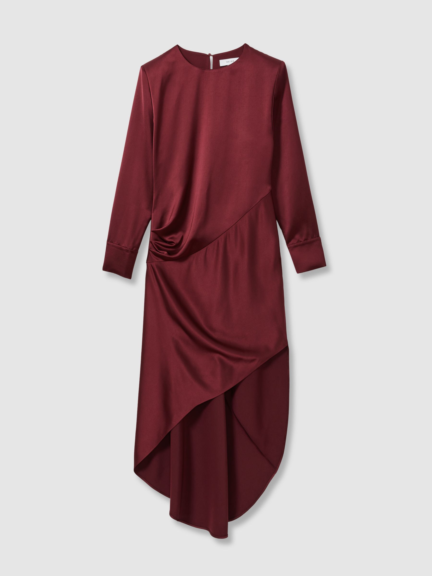 Satin Asymmetric Draped Maxi Dress in Burgundy - Image 2 of 6