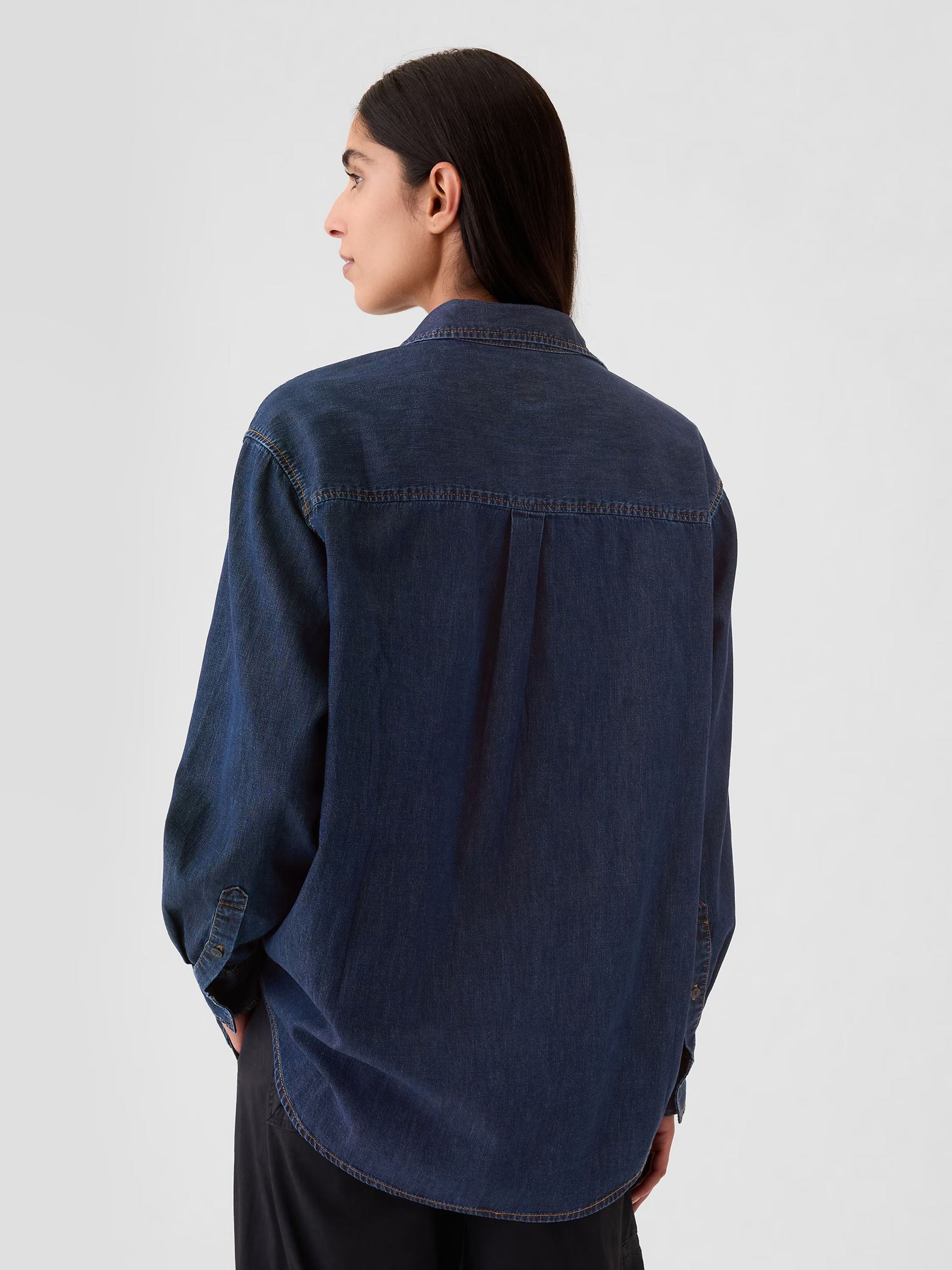 Dark Wash Blue Chambray Denim Oversized Shirt - Image 2 of 5