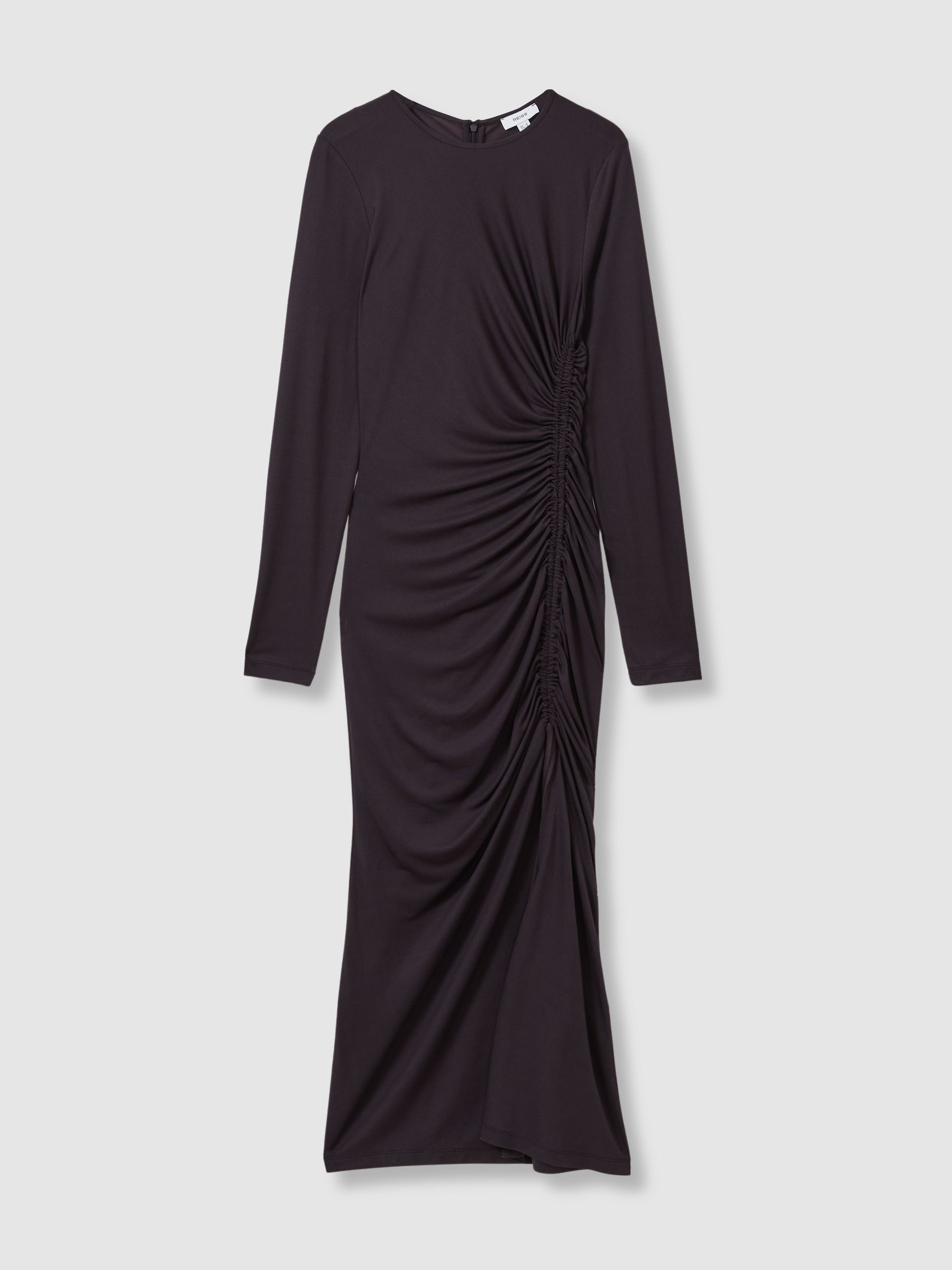 Jersey Ruched Midi Dress in Burgundy - Image 2 of 5