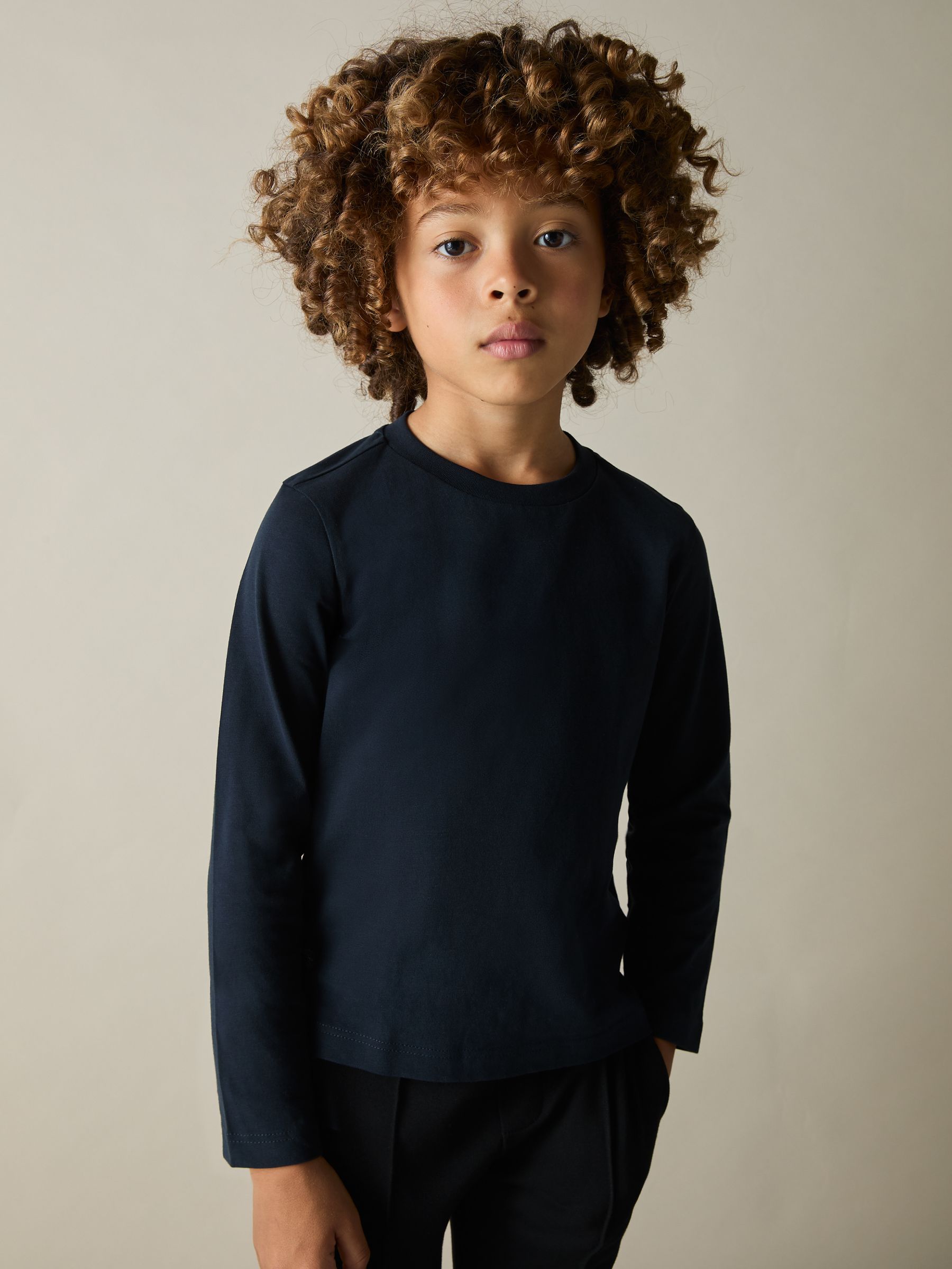 3-9 yrs Cotton-Jersey Long-Sleeve T-Shirts 3 Pack in White/Soft Grey/Navy - Image 2 of 5