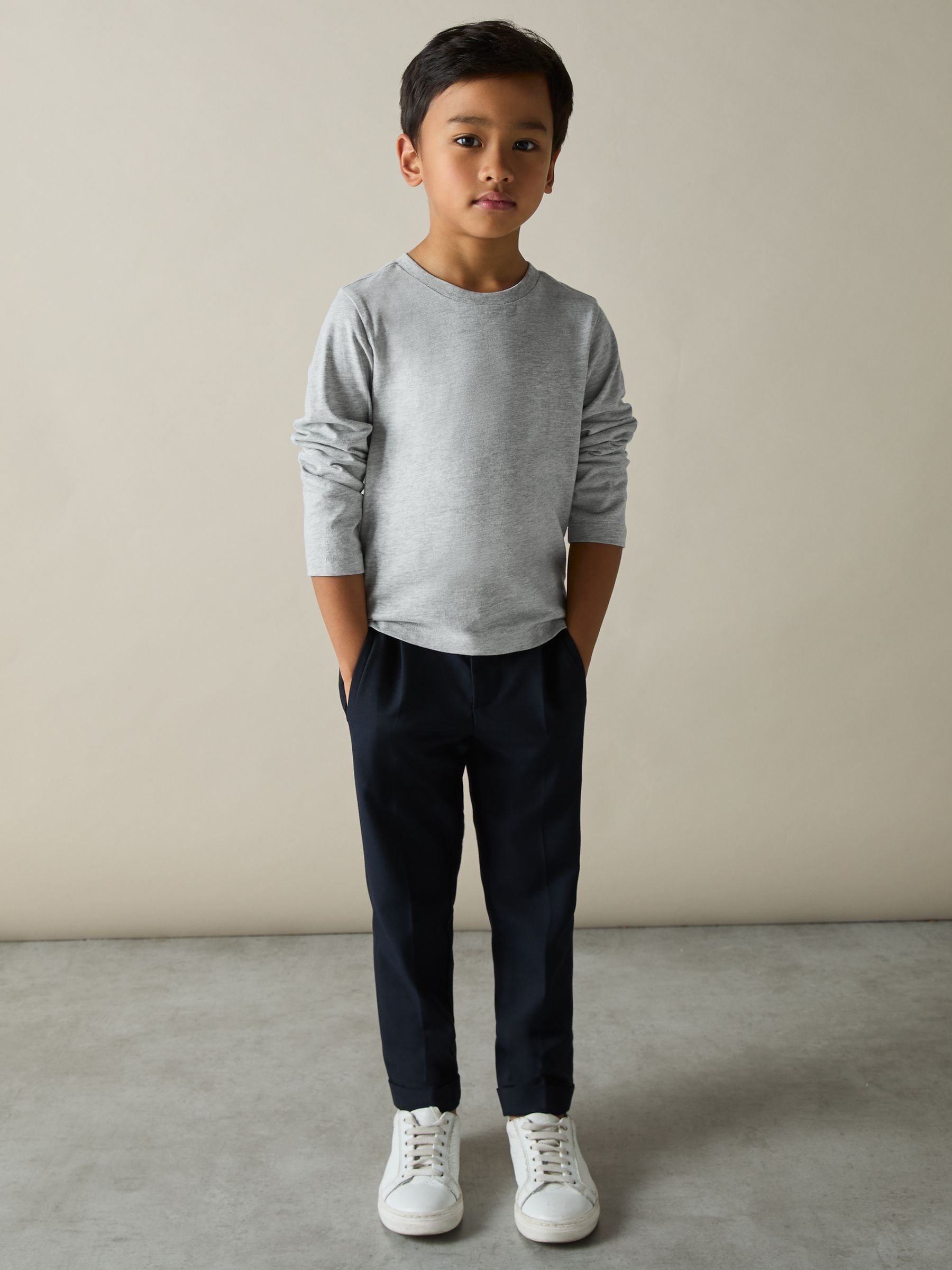 3-9 yrs Cotton-Jersey Long-Sleeve T-Shirts 3 Pack in White/Soft Grey/Navy - Image 3 of 5