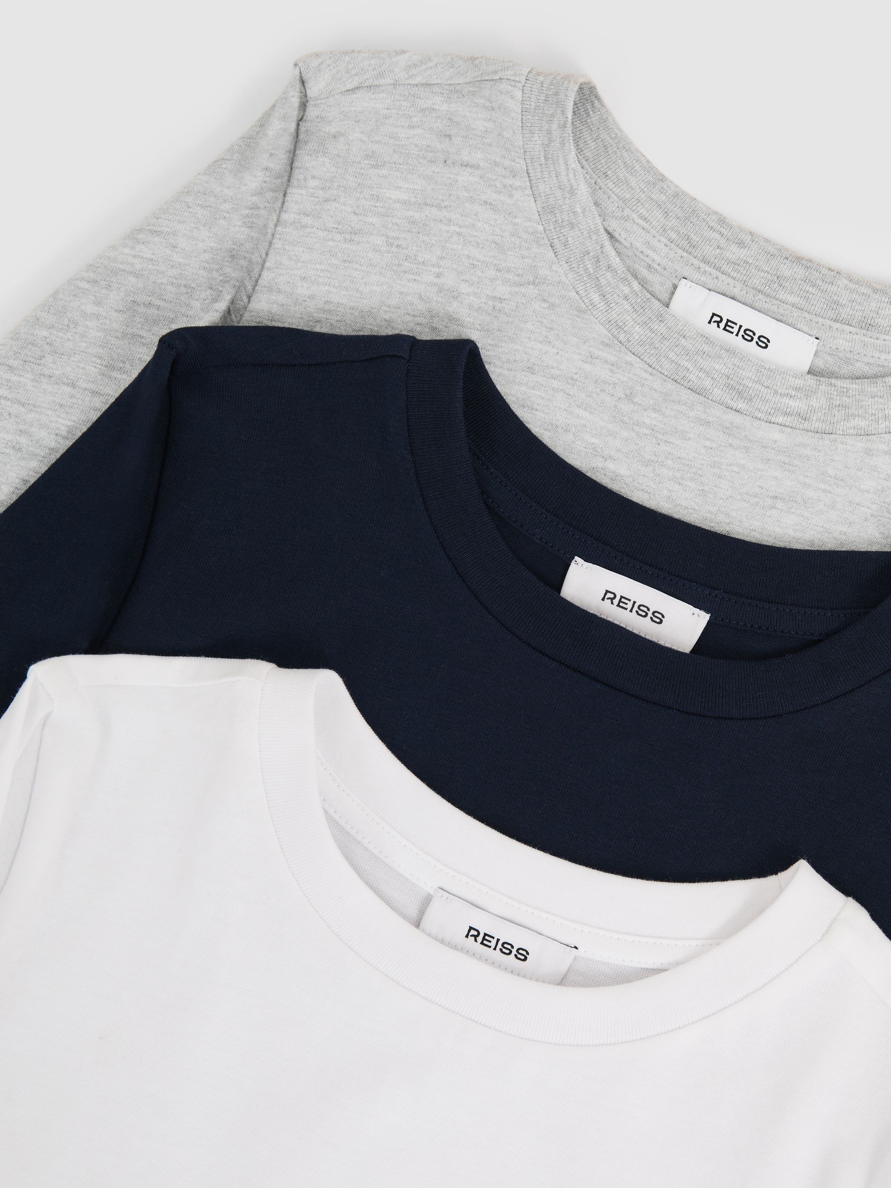 3-9 yrs Cotton-Jersey Long-Sleeve T-Shirts 3 Pack in White/Soft Grey/Navy - Image 5 of 5