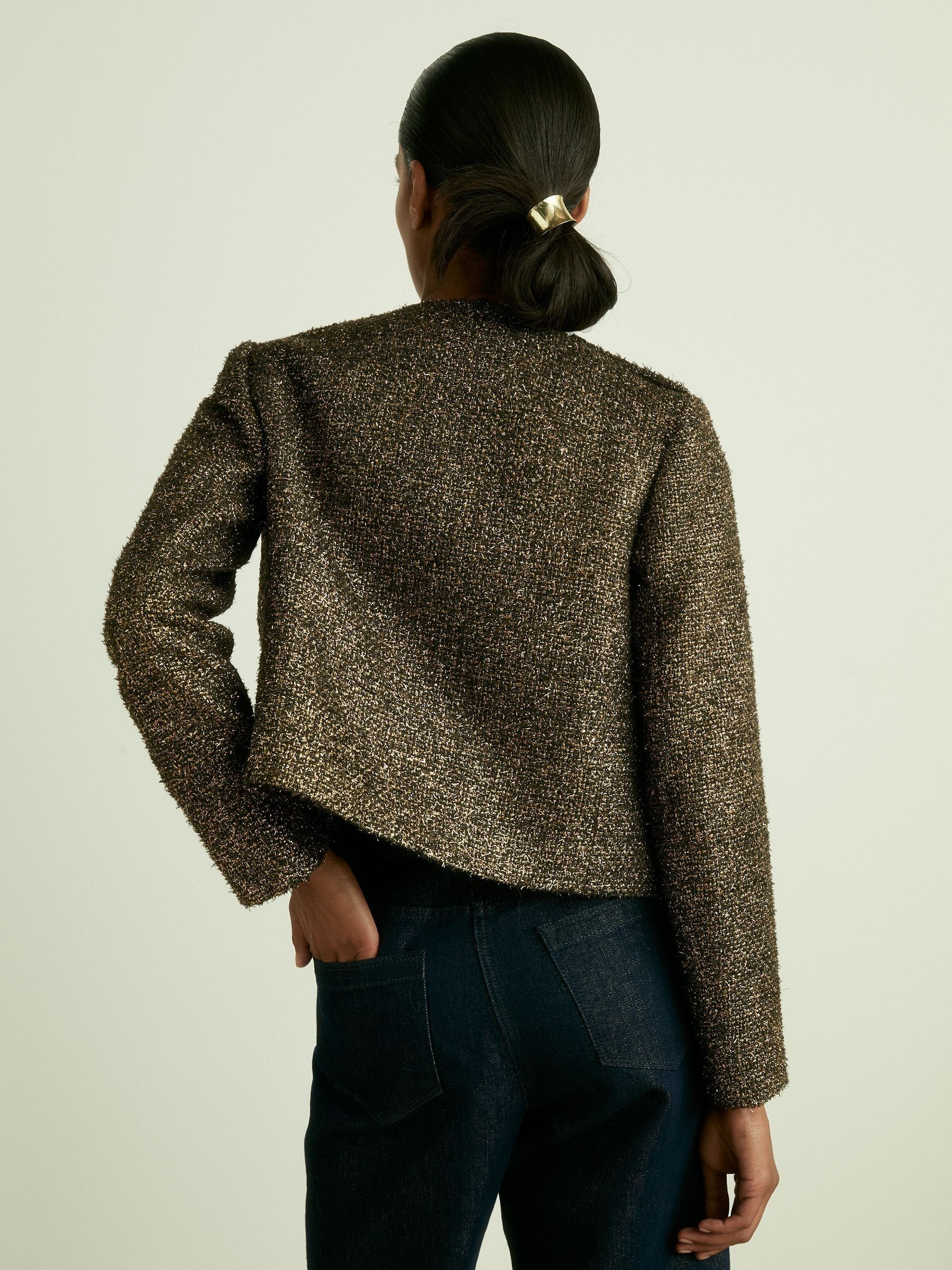 Lamé-Tweed Jacket in Gold - Image 7 of 8