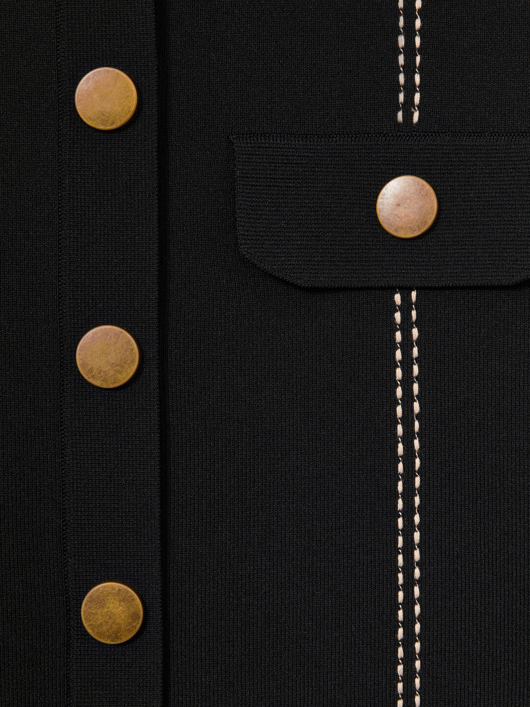 Compact-Knit Topstitched Press-Stud Top in Black - Image 7 of 7