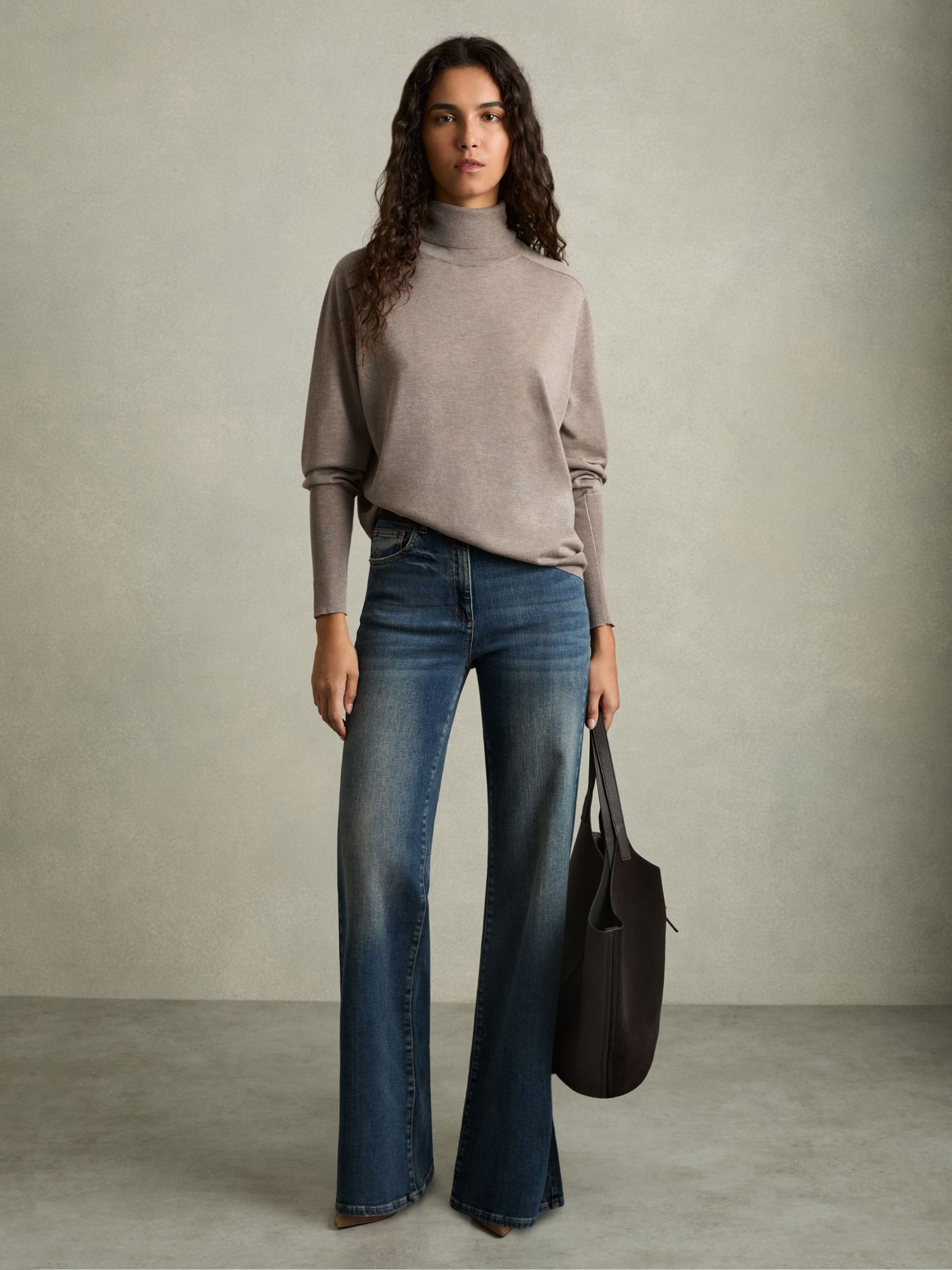 Roll-Neck Jumper With Cashmere in Mink - Image 3 of 7
