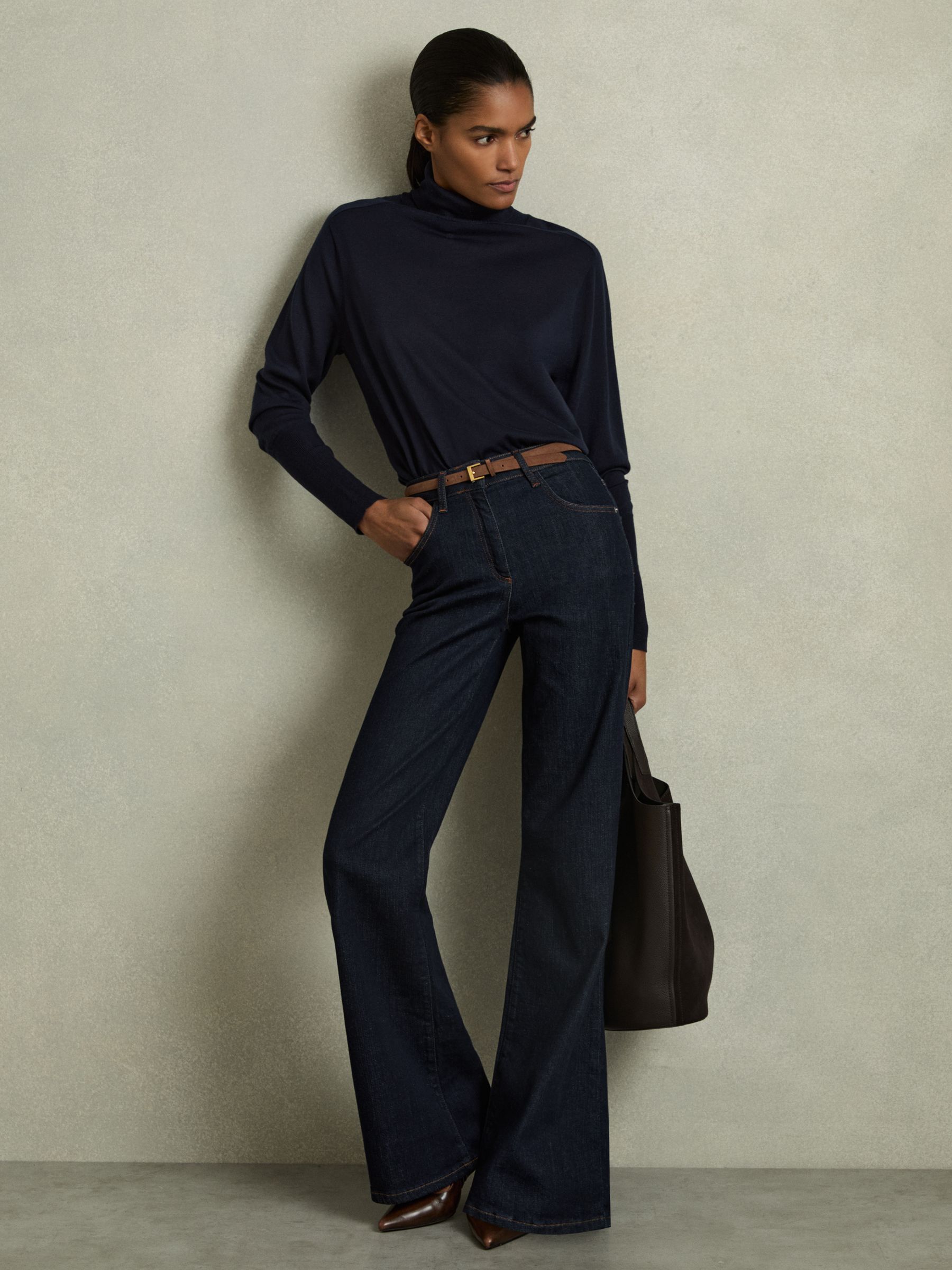 Roll-Neck Jumper With Cashmere in Navy - Image 3 of 6