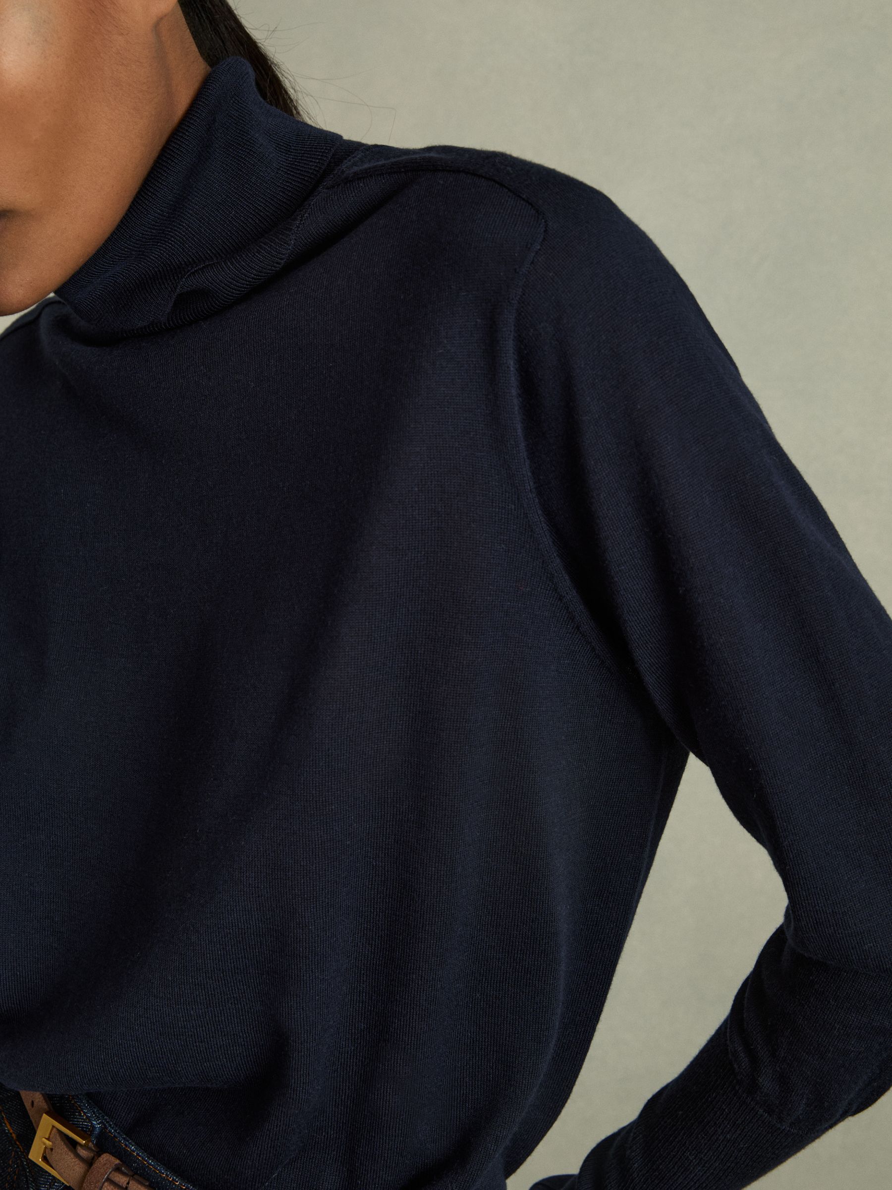 Roll-Neck Jumper With Cashmere in Navy - Image 4 of 6