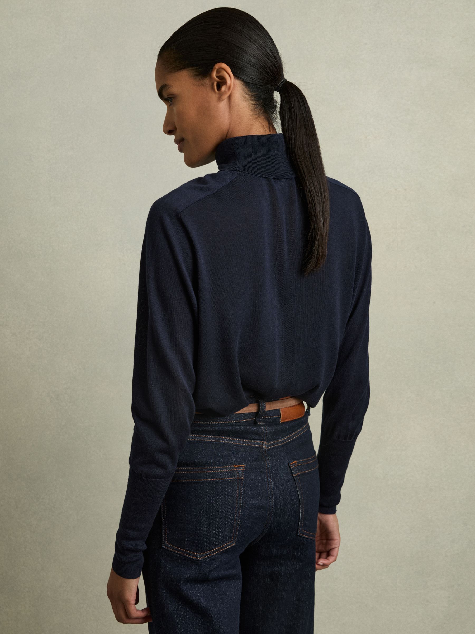 Roll-Neck Jumper With Cashmere in Navy - Image 5 of 6