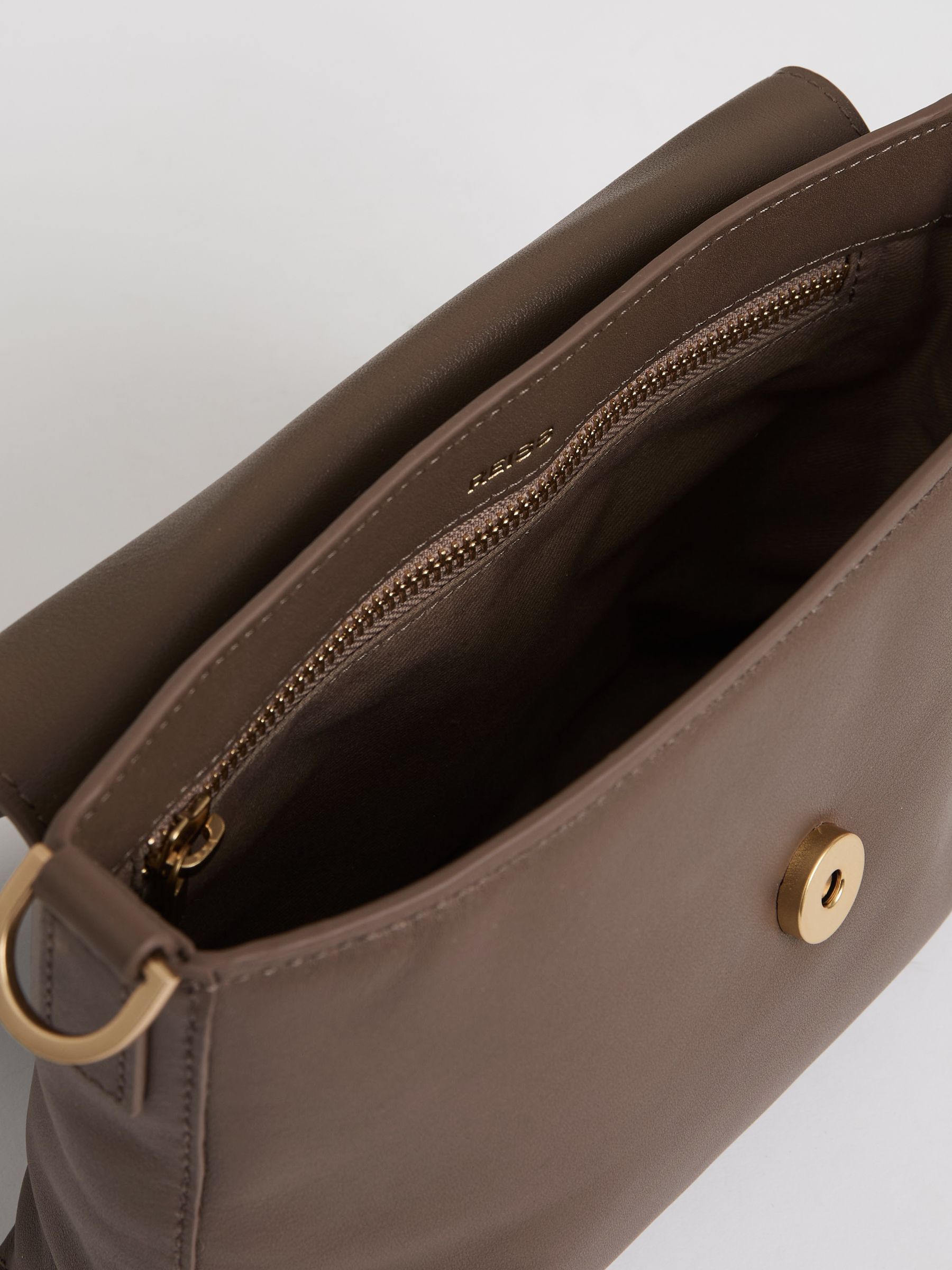 Leather Flap Crossbody Bag in Taupe - Image 3 of 5