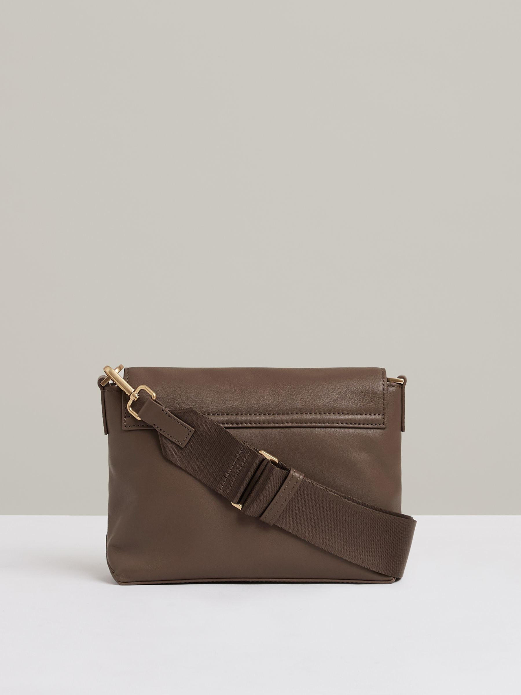 Leather Flap Crossbody Bag in Taupe - Image 4 of 5