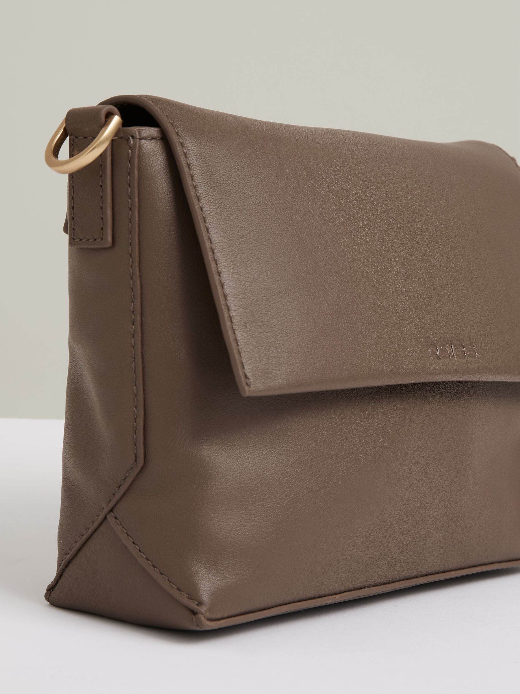 Leather Flap Crossbody Bag in Taupe - Image 5 of 5