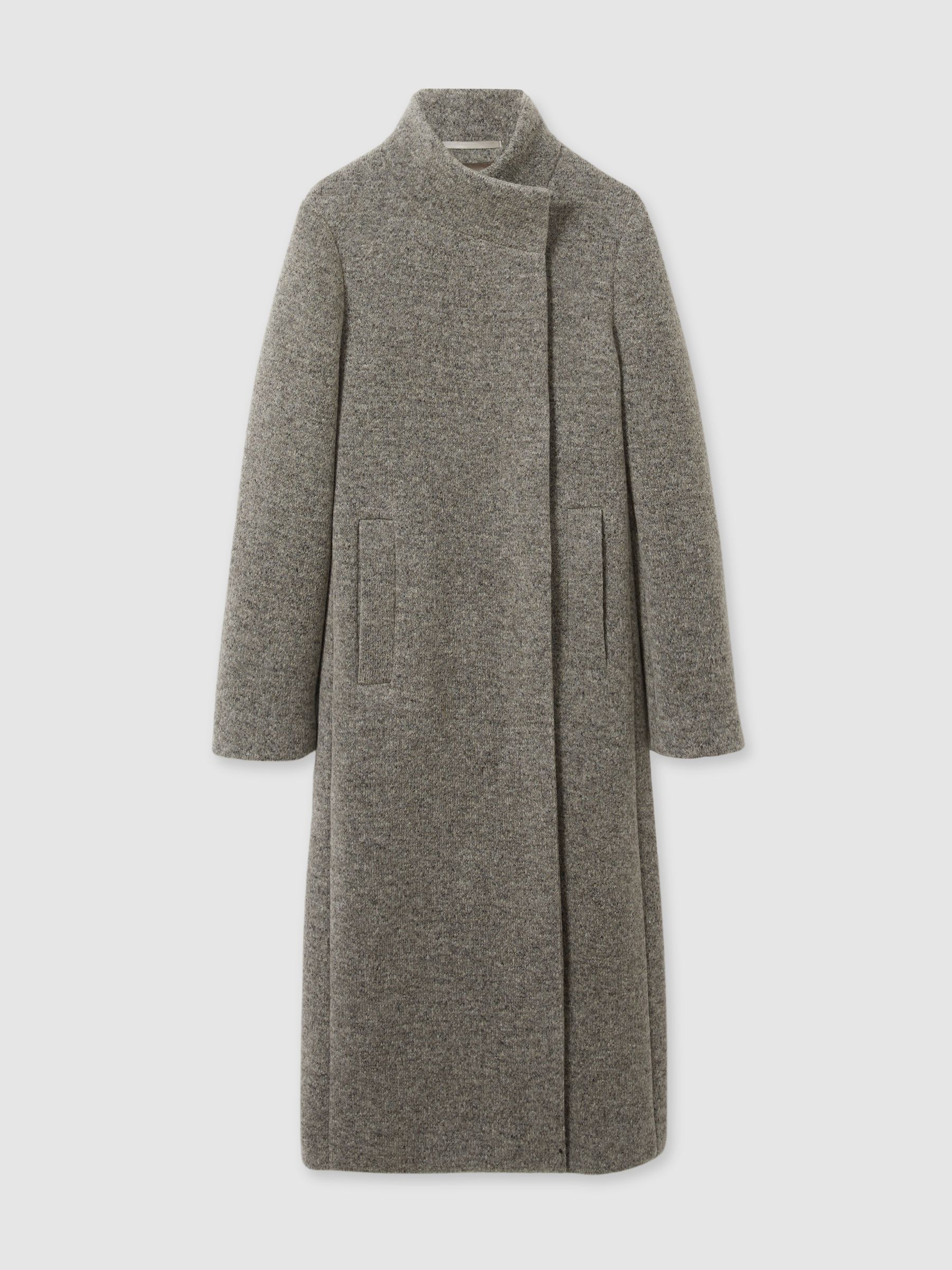 Knitted Funnel-Neck Coat in Grey - Image 2 of 6