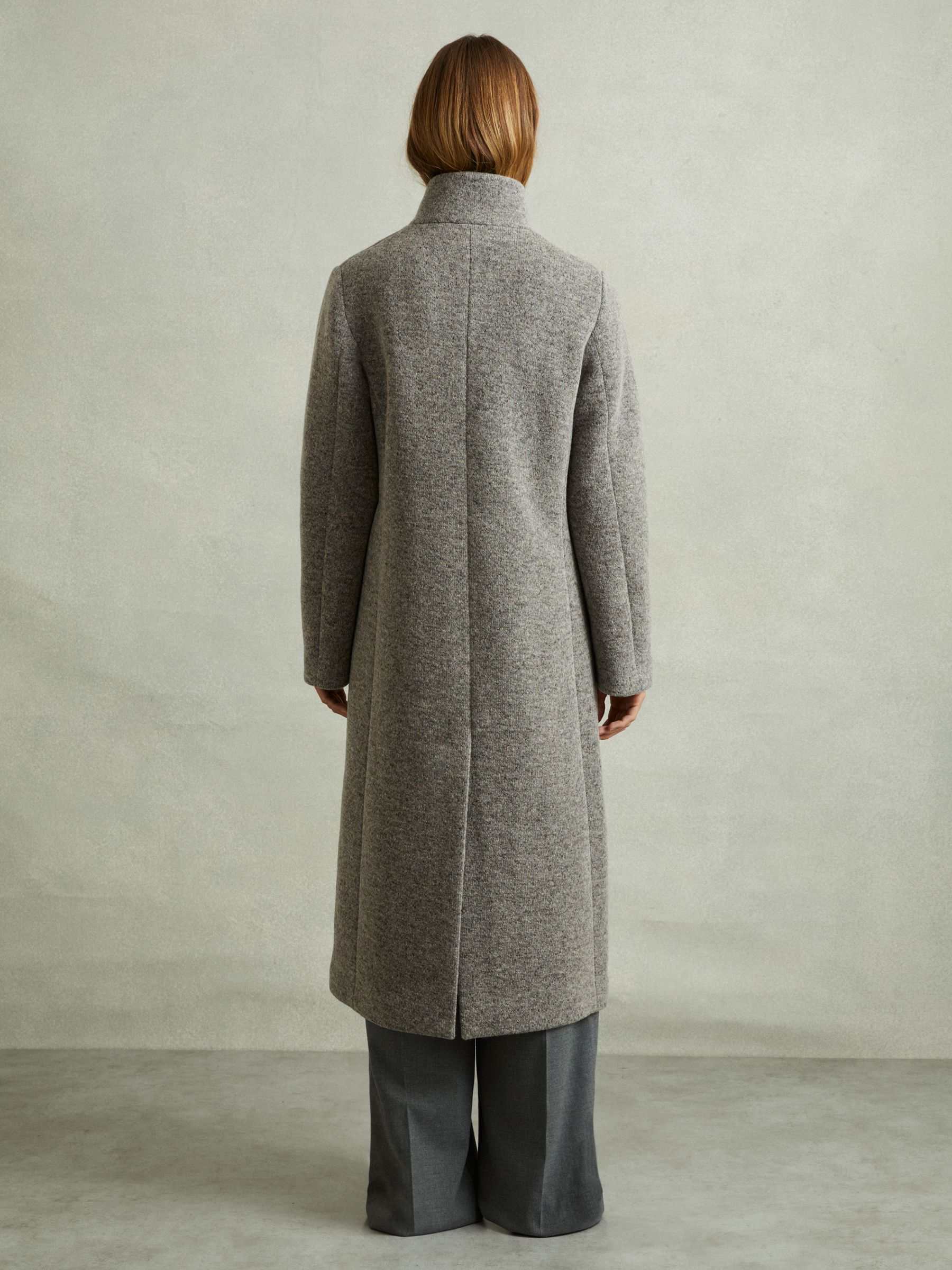 Knitted Funnel-Neck Coat in Grey - Image 5 of 6