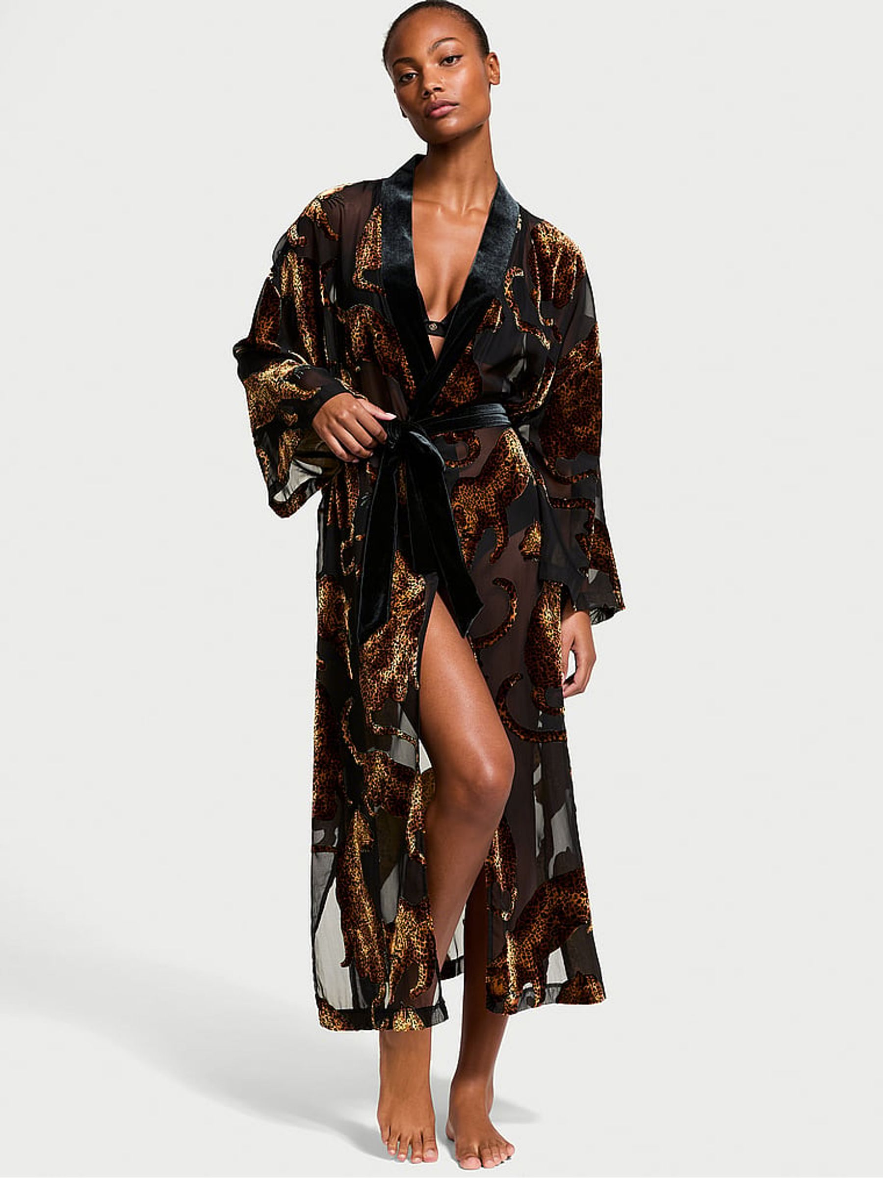Black Leopard Burnout Long Robe - Image 1 of 3