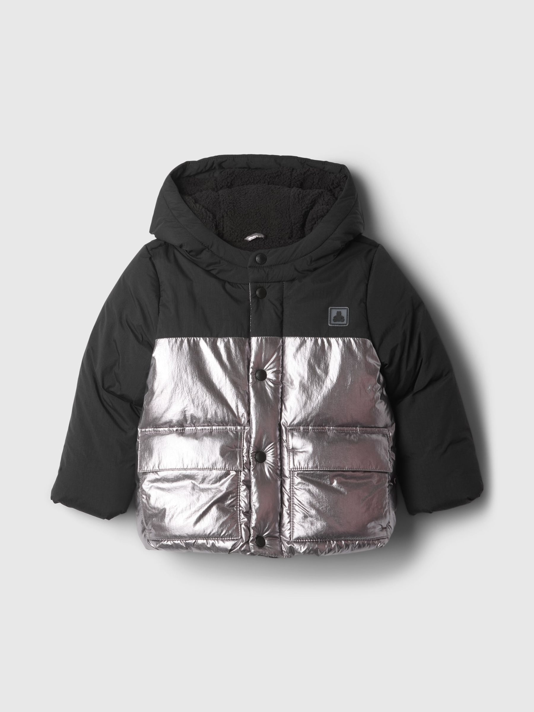 Black Metallic Puffer Jacket (6mths-5yrs) - Image 1 of 2