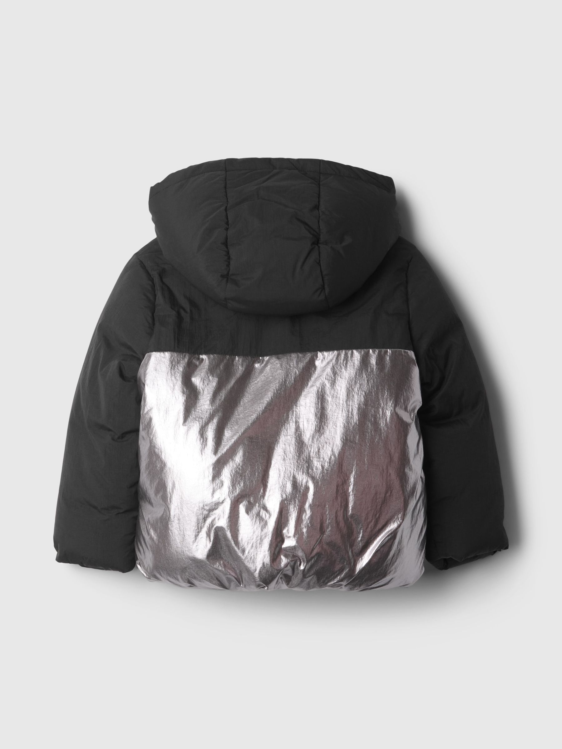 Black Metallic Puffer Jacket (6mths-5yrs) - Image 2 of 2