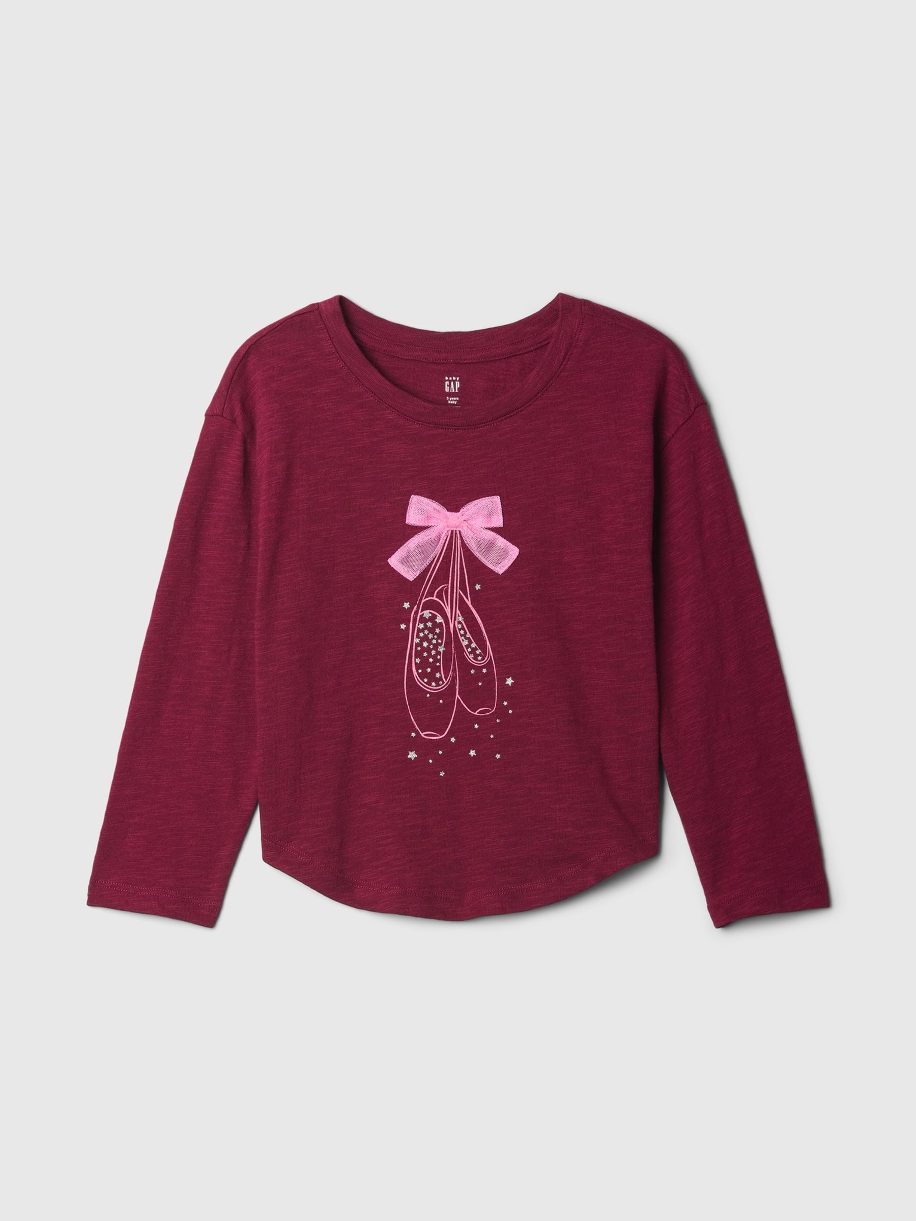 Burgundy Red Long Sleeve Graphic T-Shirt (6mths-5yrs) - Image 1 of 2
