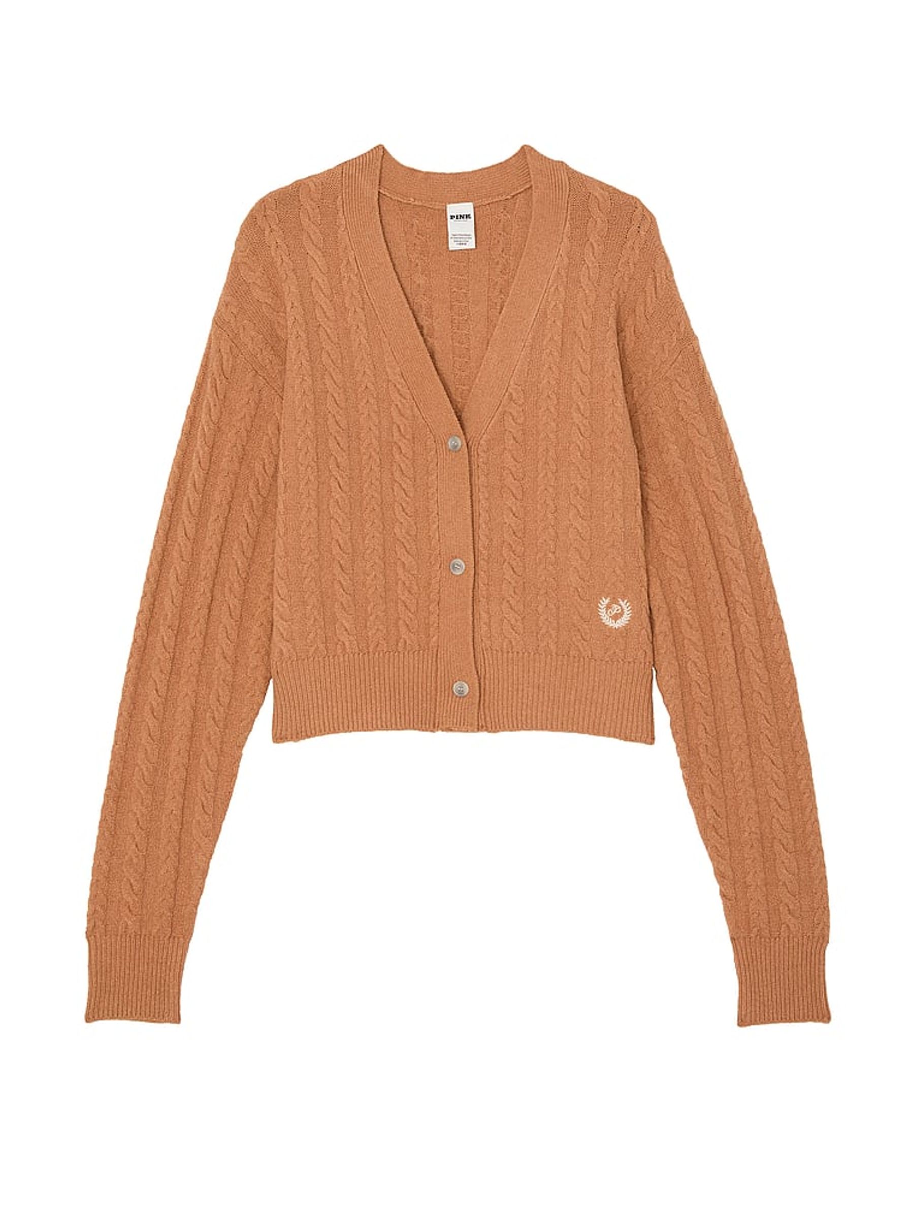 Toffee Brown Cropped Cable Knit Cardigan - Image 3 of 3