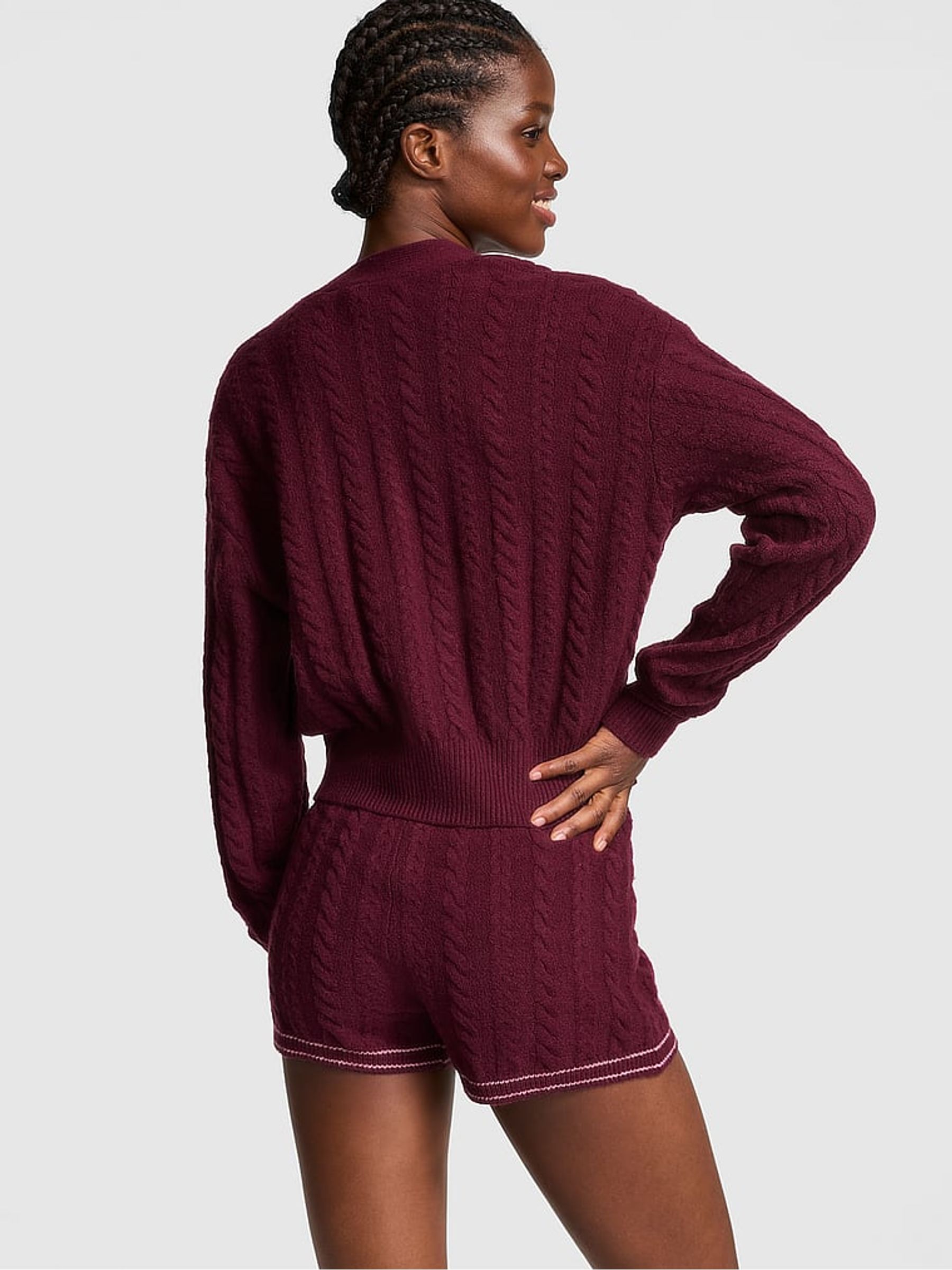 Purple Rose Cropped Cable Knit Cardigan - Image 2 of 3