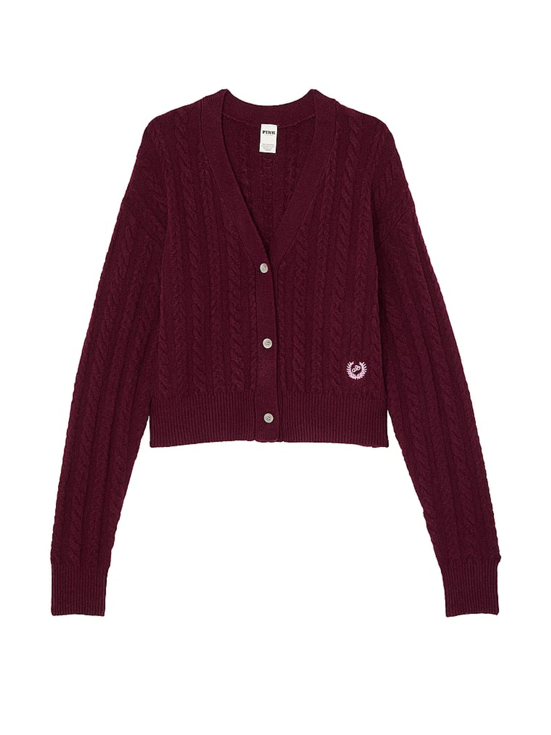 Purple Rose Cropped Cable Knit Cardigan - Image 3 of 3