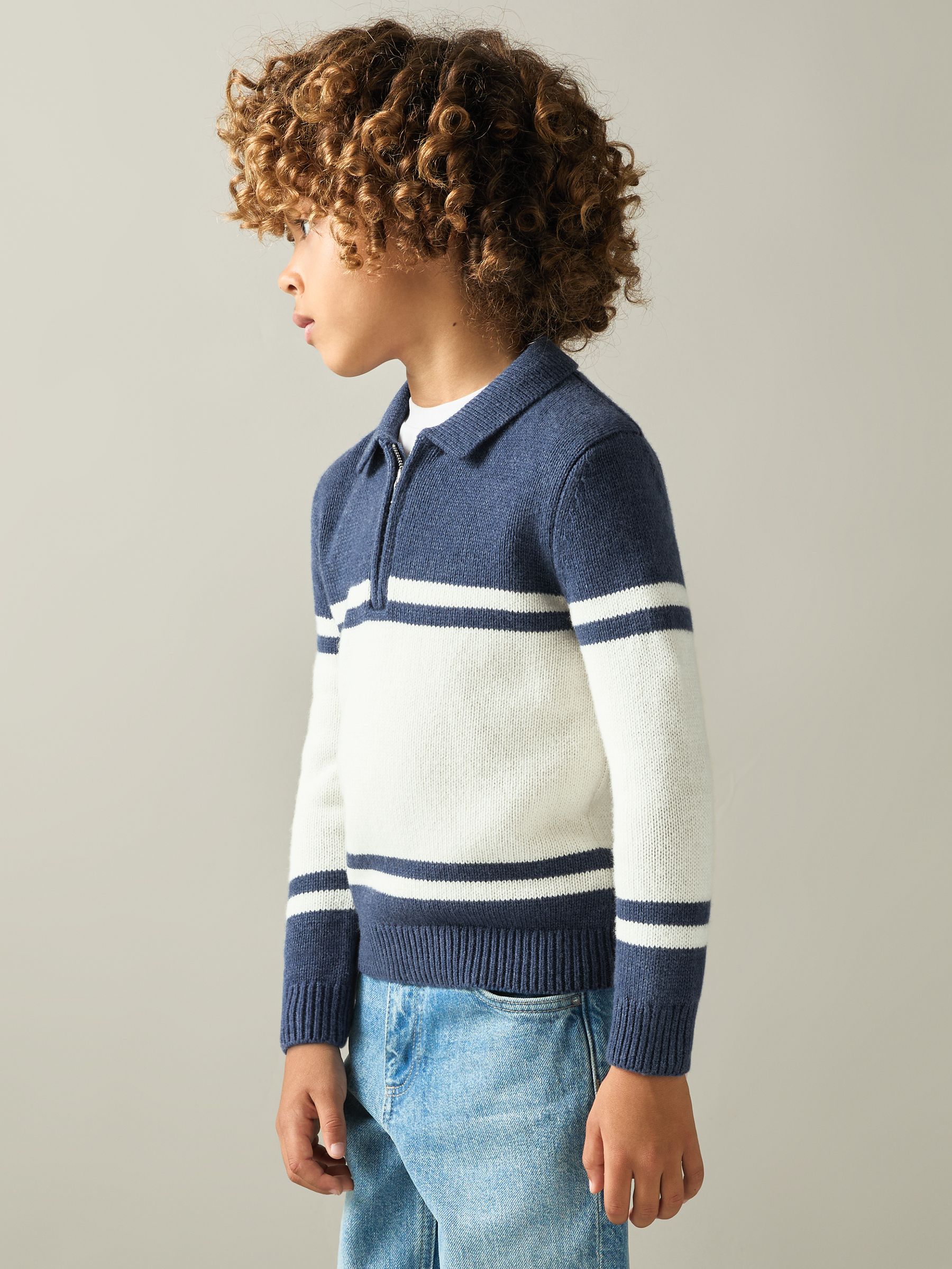 13-14 yrs Half-Zip Colour-Block Polo Shirt in Blue/White - Image 3 of 4