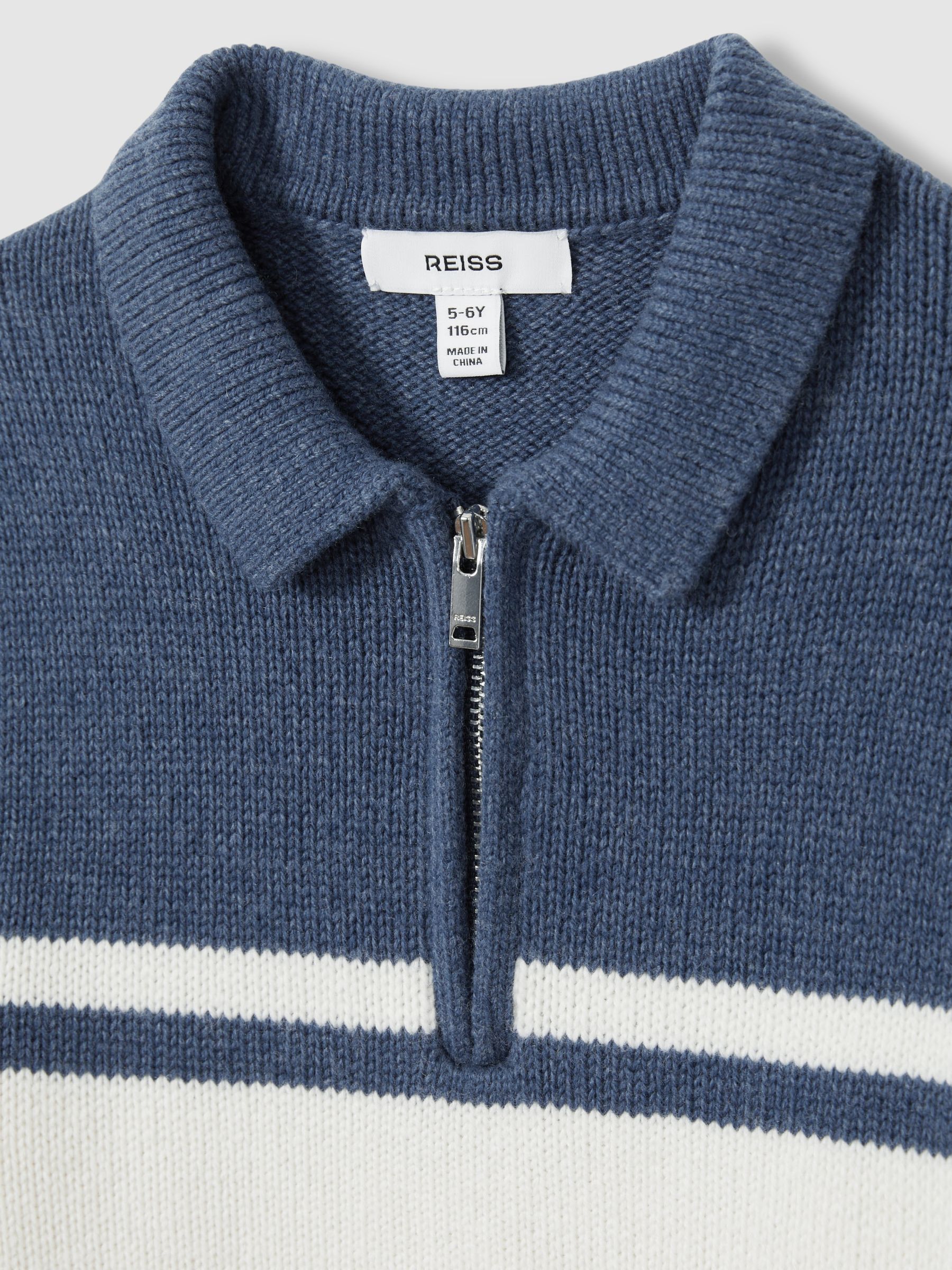 13-14 yrs Half-Zip Colour-Block Polo Shirt in Blue/White - Image 4 of 4