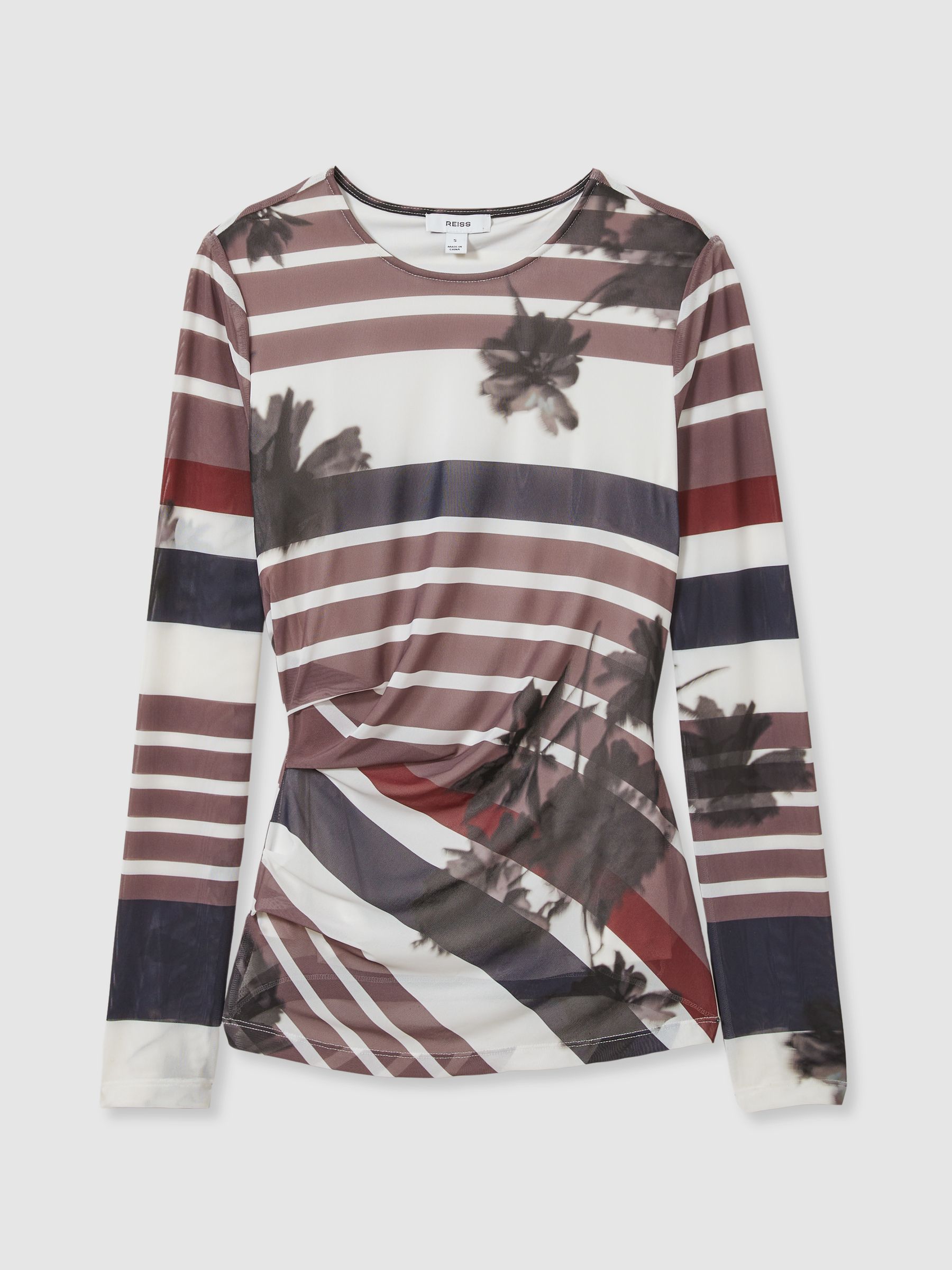Ruched Abstract Stripe Top in Burgundy - Image 2 of 6