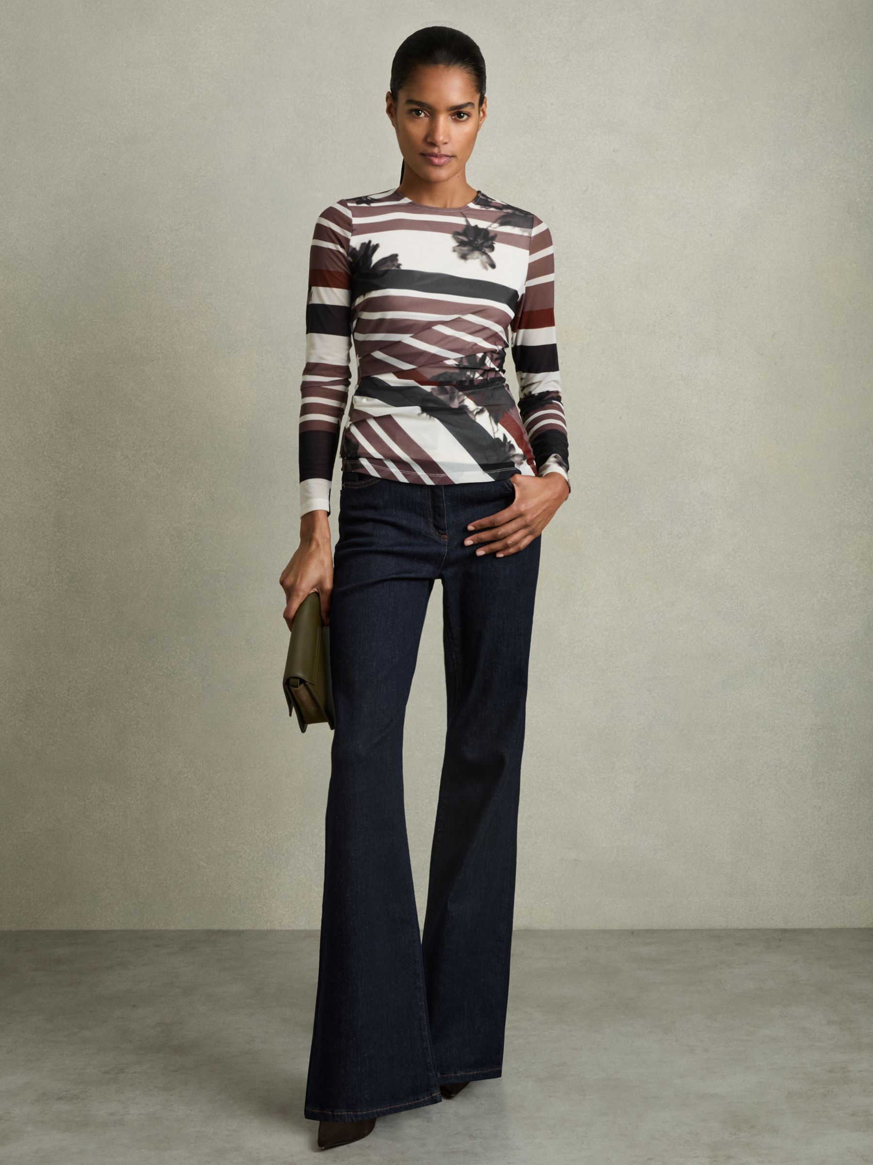 Ruched Abstract Stripe Top in Burgundy - Image 3 of 6